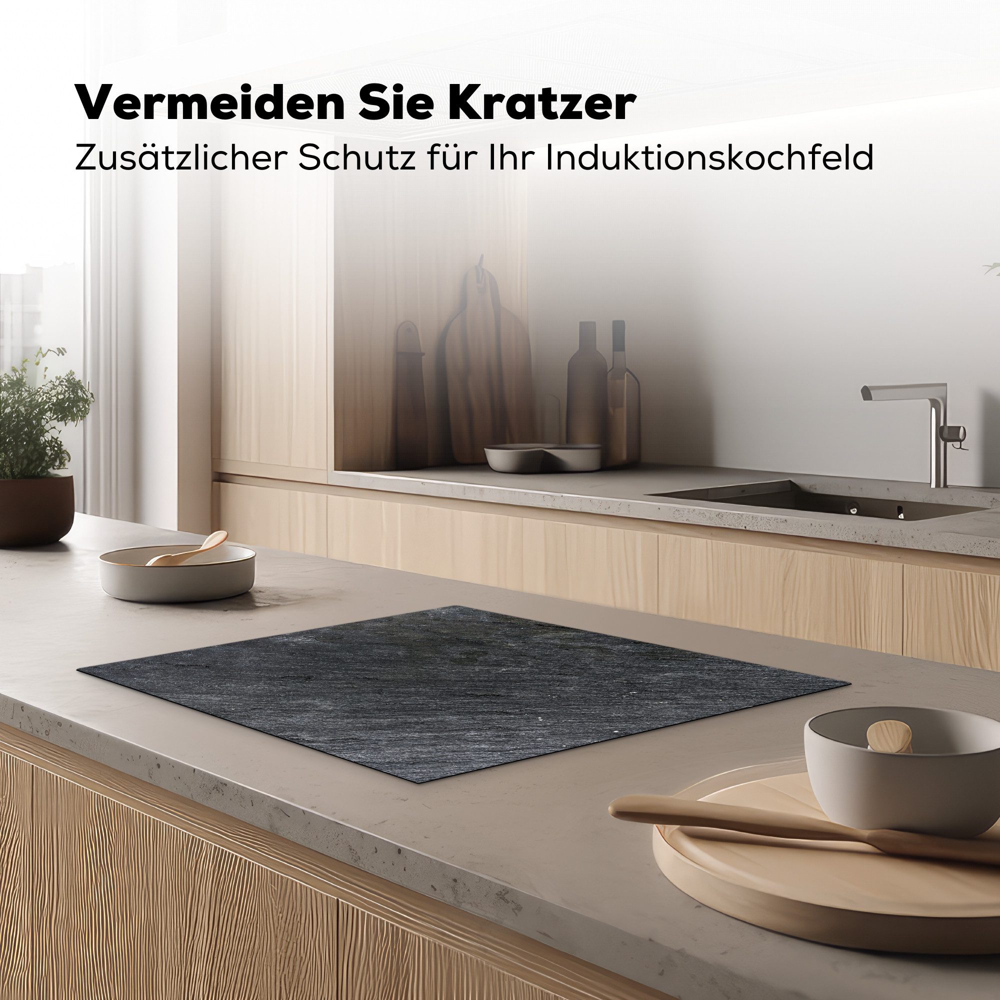 MuchoWow Herd-Abdeckplatte Schiefer - Abdeckplatte - Schwarz - Induktionsschutz - Design, Vinyl, (1 tlg), Abdeckung Induktionskochfeld Schutzmatte, Küche Deko, 65x52 cm