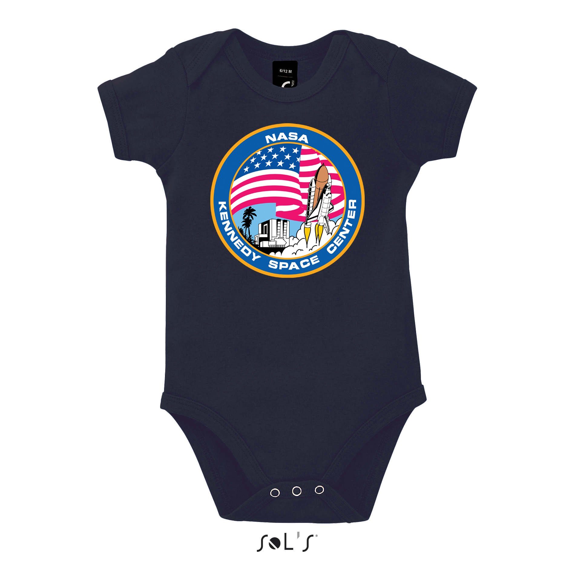 Blondie & Brownie Center X Elon Baby mit Kinder Sterne Rakete Kennedy Strampler Druckknopf NASA Navyblau Space
