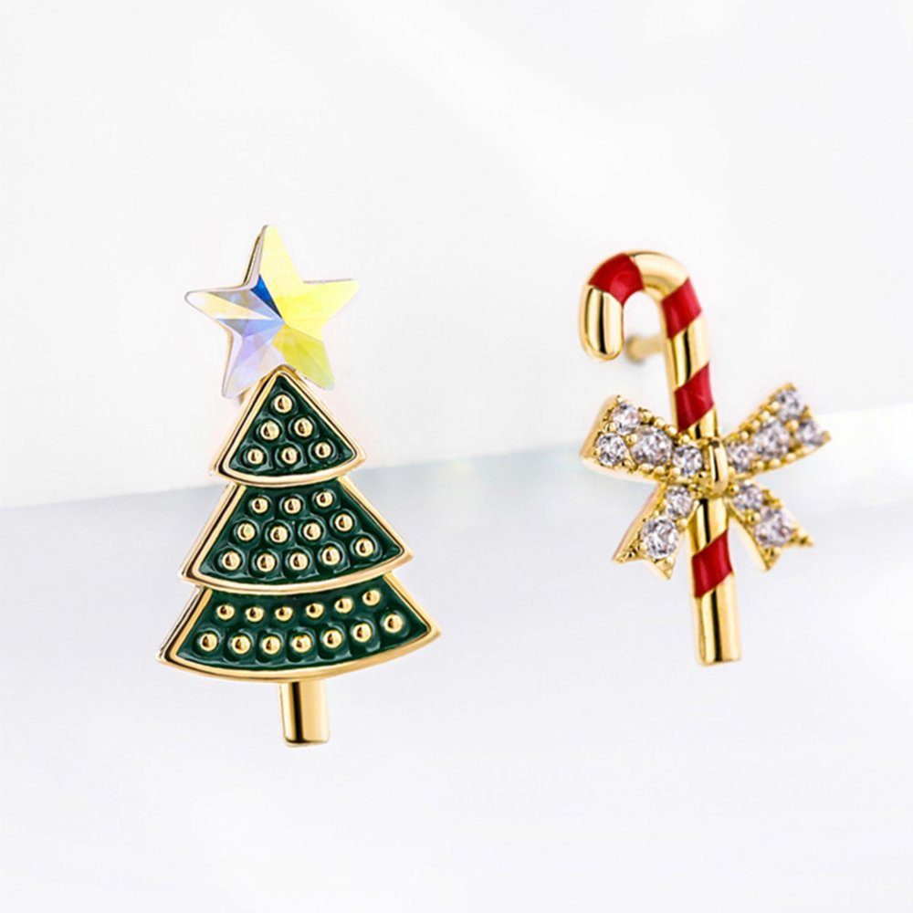 Haiaveng Paar Schneeflocken-Ohrstecker Fashion Pentagramm-Ohrringe, Ohrhänger Weihnachtsschmuck Weihnachtsbaum-Diamant-Ohrringe, asymmetrisch