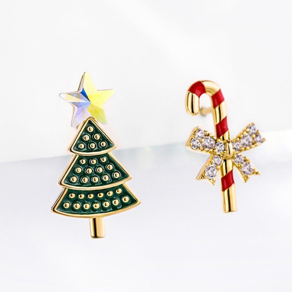 Paar Pentagramm-Ohrringe, Weihnachtsbaum-Diamant-Ohrringe, Haiaveng Fashion Weihnachtsschmuck Ohrhänger asymmetrisch, Schneeflocken-Ohrstecker