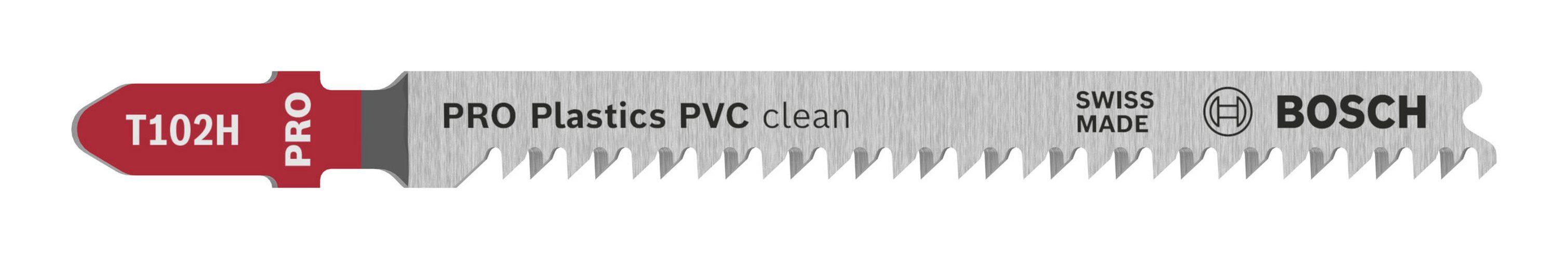 BOSCH Stichsägeblatt Pro Plastics (5 Stück), Plastics PVC clean T102H, 100 mm - 5er Pack