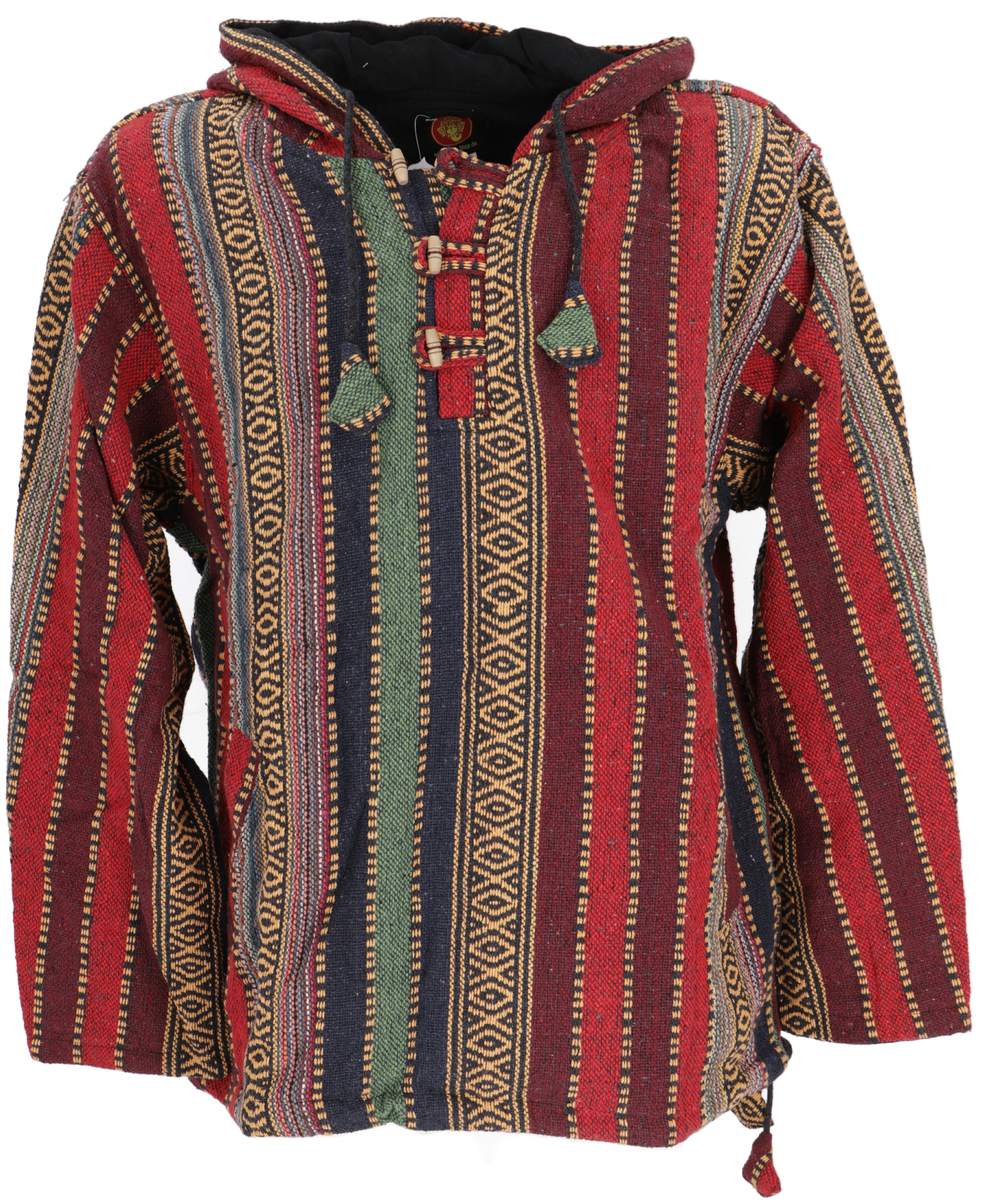 Guru-Shop Sweater Goa Kapuzenshirt, Baja Hoodie, Boho Style.. Ethno Style, Hippie, alternative Bekleidung