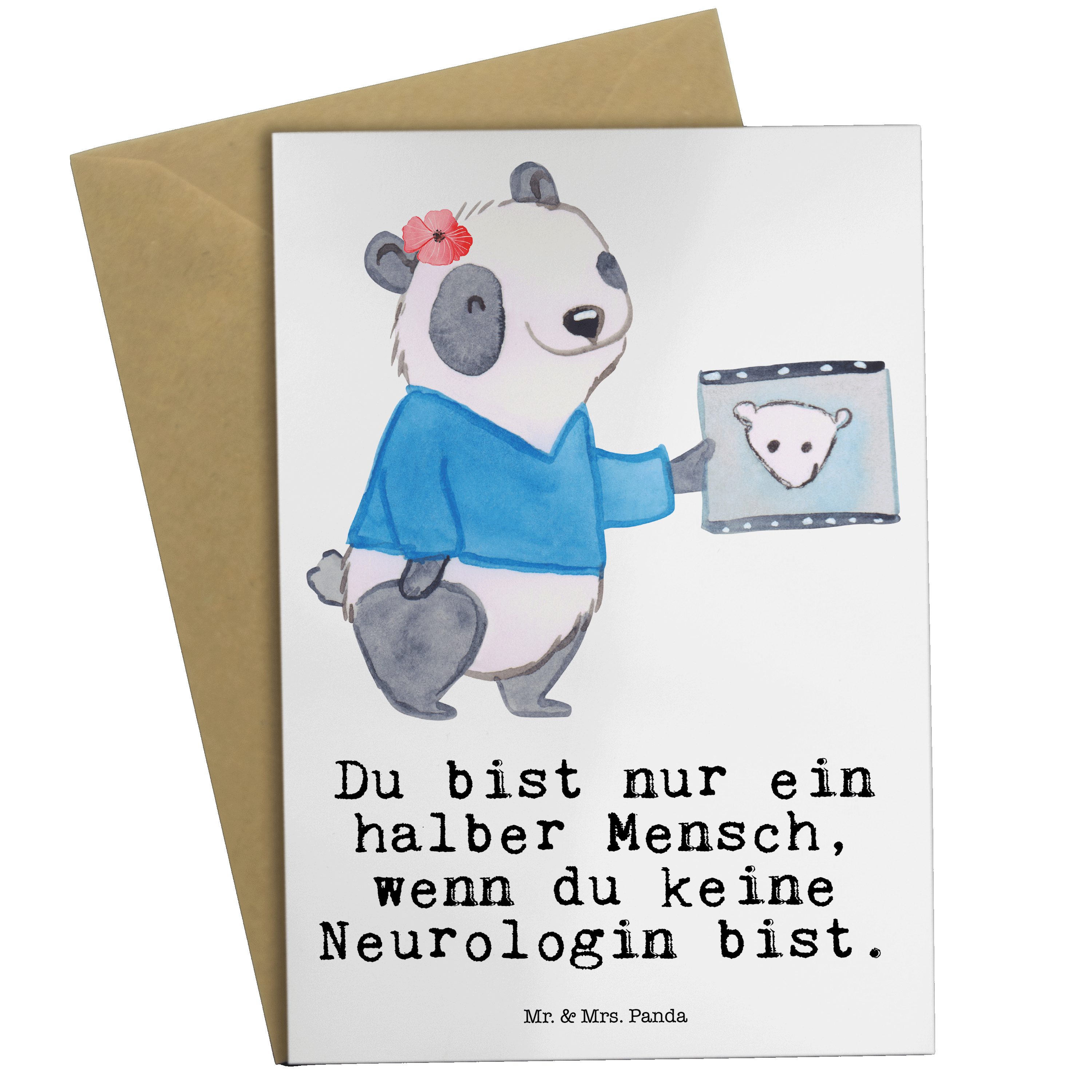 Mr. & Mrs. Panda Grußkarte Neurologin mit Herz - Weiß - Geschenk, Geburtstagskarte, Medizinstudi