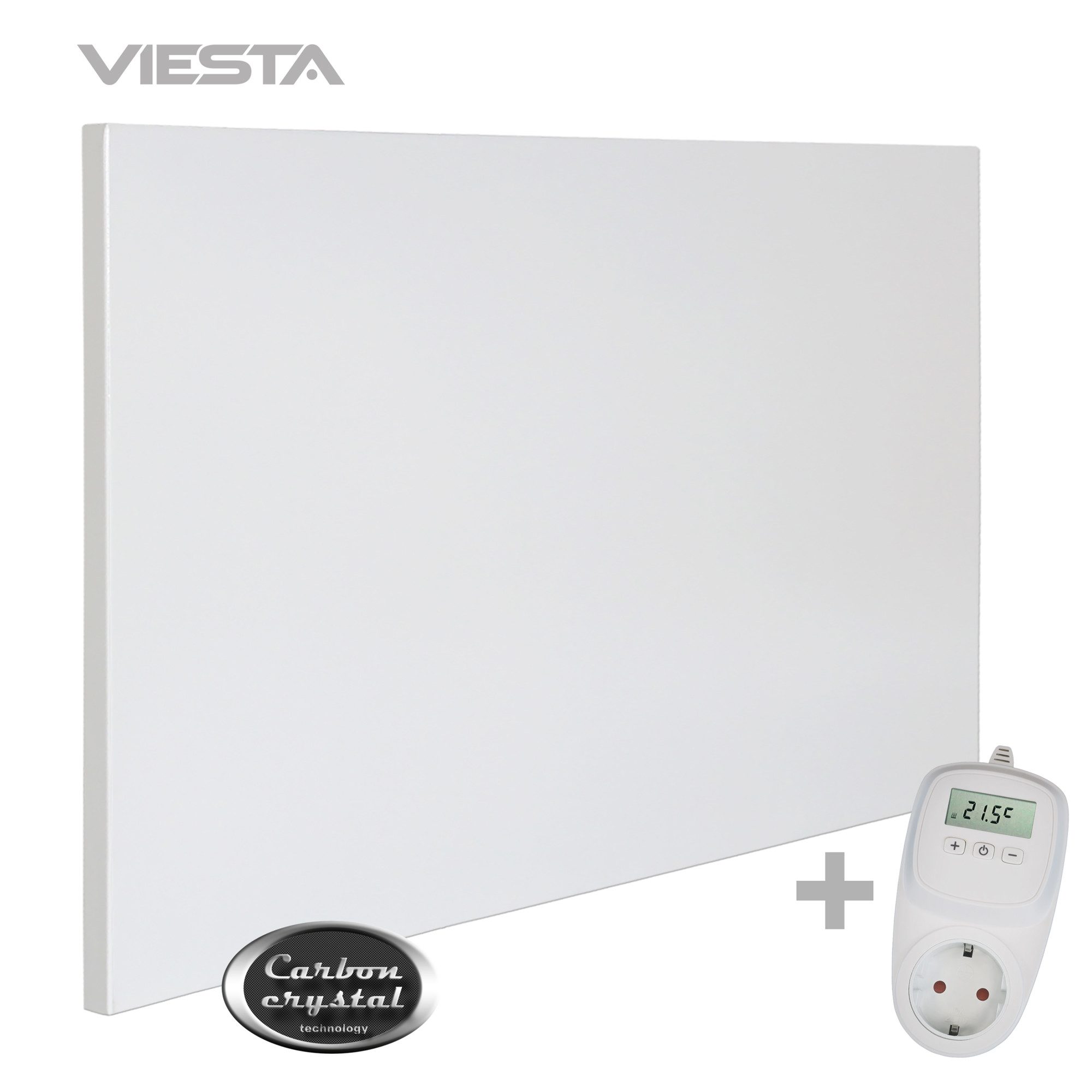 VIESTA Infrarotheizung H500 Carbon Crystal Heizpaneel 500 Watt mit TH10 Thermostat Wand/Decke, 45x90cm rahmenlos IP20 TÜV/GS Überhitzungsschutz 98% 70-90°C 100.000h