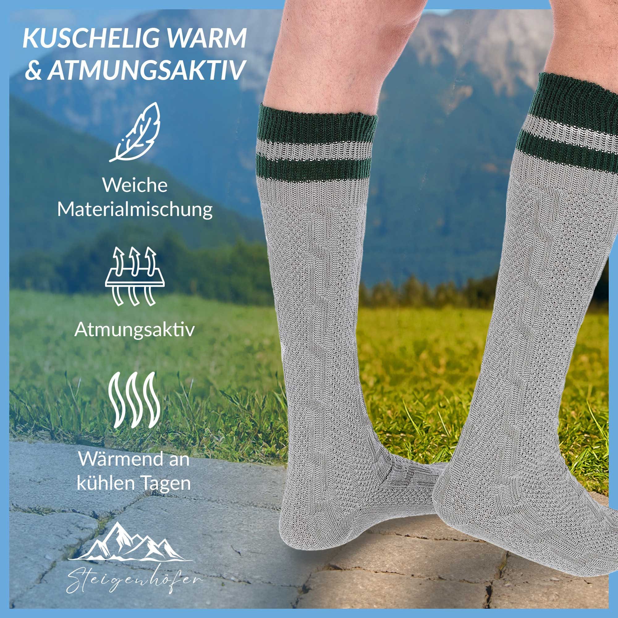 Steigenhöfer Manufaktur Trachtensocken mit Zopfmuster und Steifen - Elastische Socken für Herren und Damen Bayerische Trachtenstrümpfe aus Baumwolle für dein Ok – Bild 4 von 5