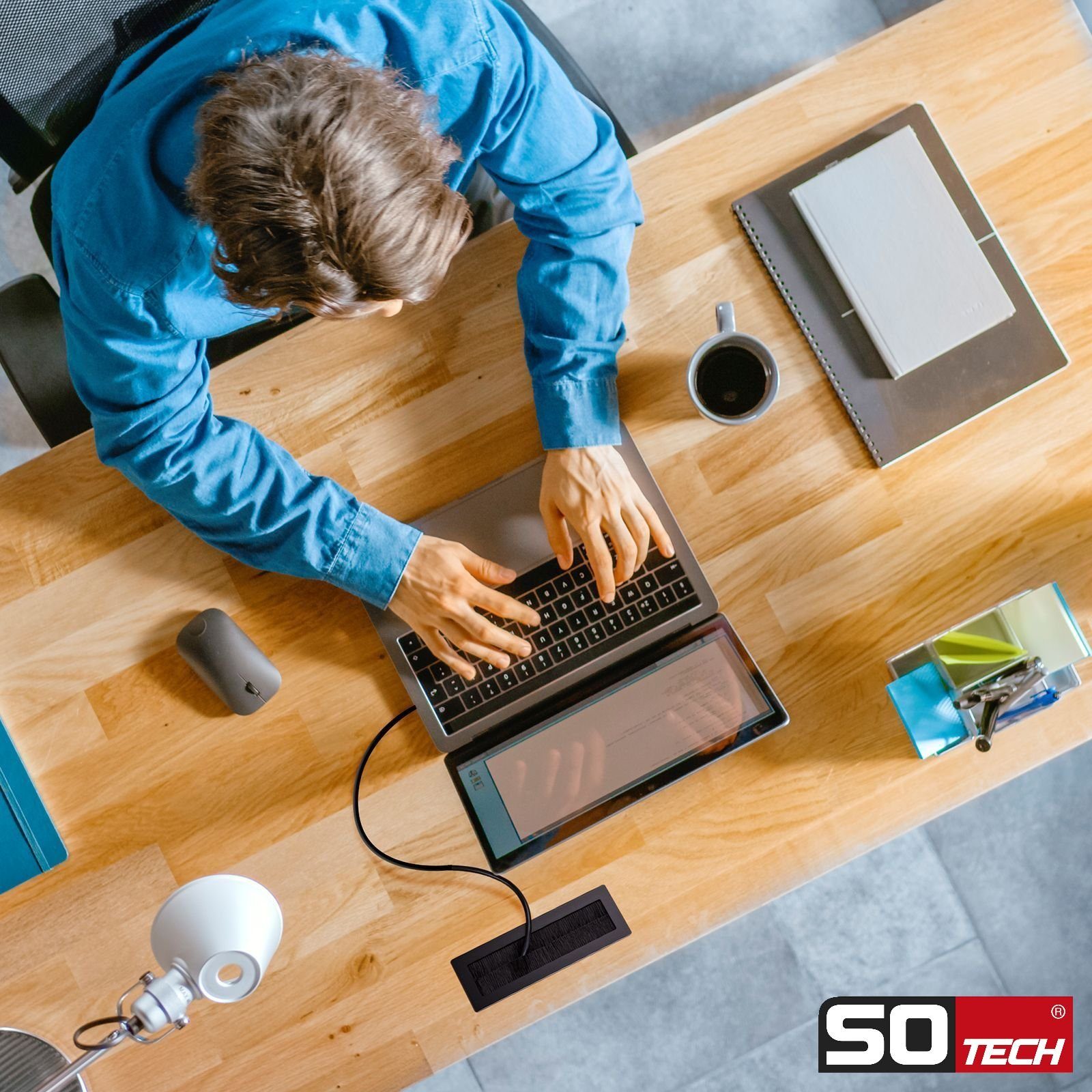 SO-TECH® Kabelkanal Kabeldurchlass Kabeldurchführung TONDO mit Bürstendichtung (1-St), Edelstahloptik, Außenmaß: 100x70mm, Einbaumaß: 90x62mm