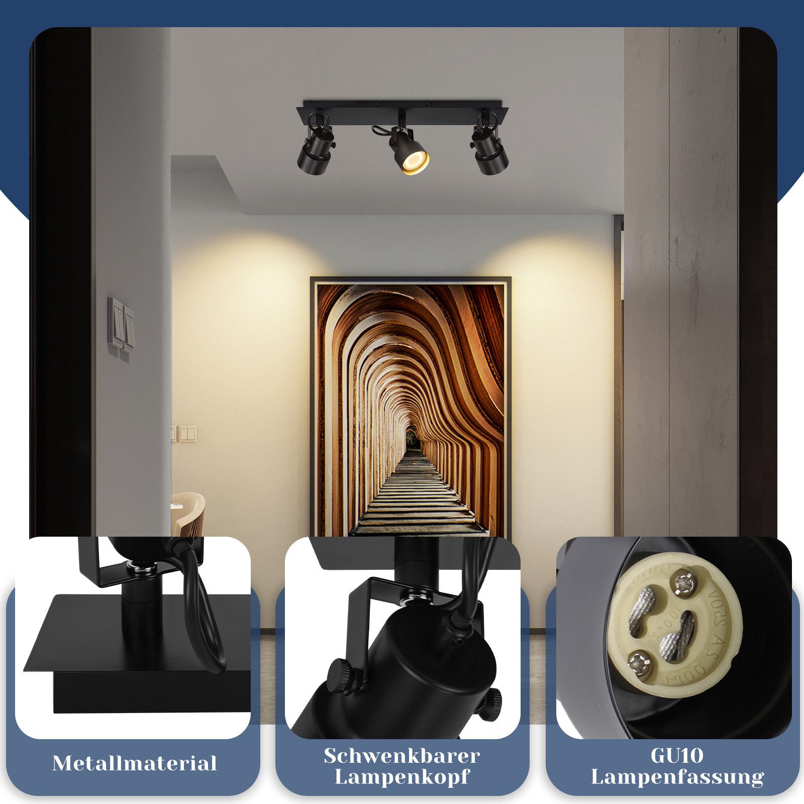 Nettlife Deckenstrahler Deckenstrahler Schwarz 350° Drehbar GU10, Drehbar, günstig online kaufen