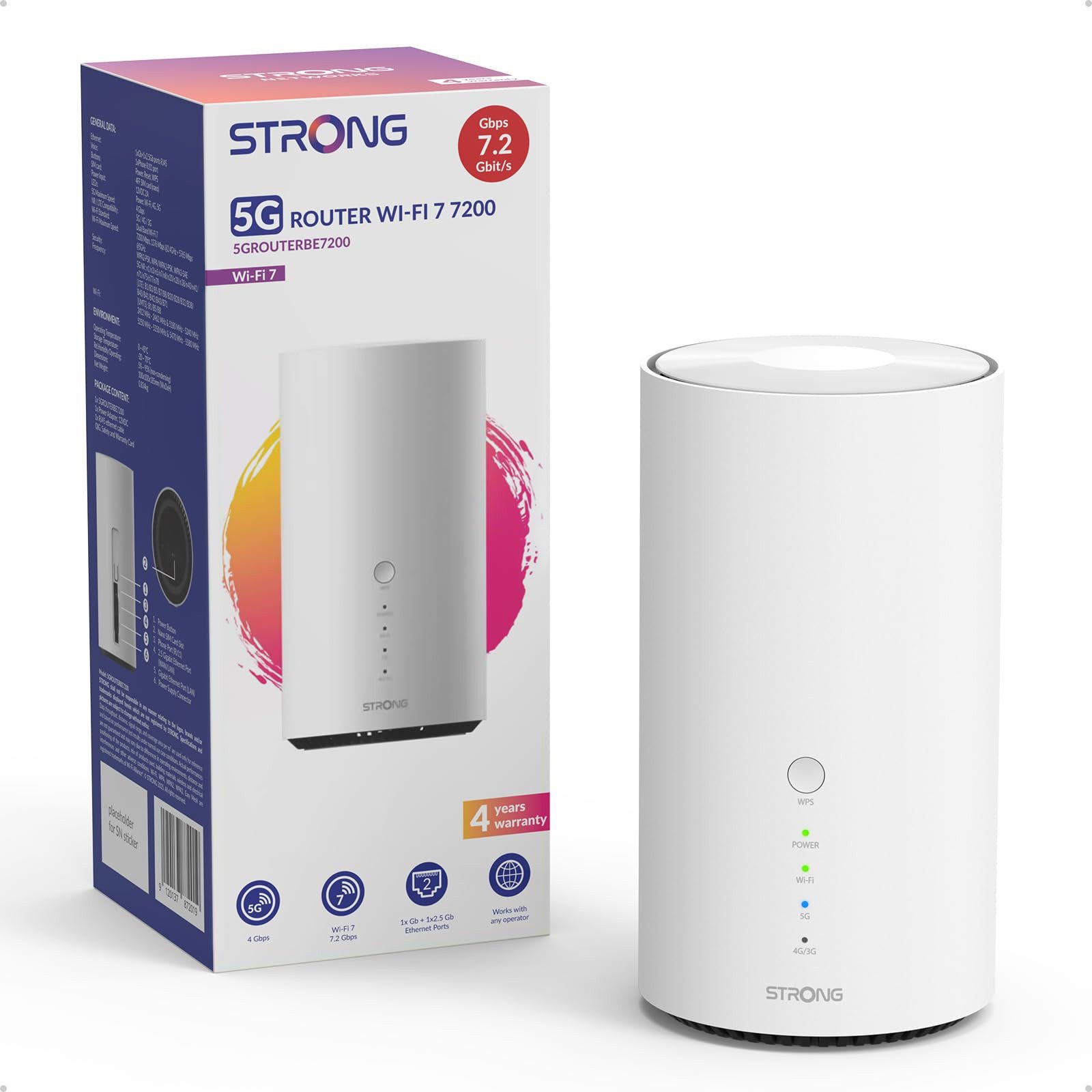 Strong 5GROUTERBE7200 WLAN-Router, Wi-Fi 7, 5G LTE, Glasfaser, RJ11, NFC, WAN-Failover