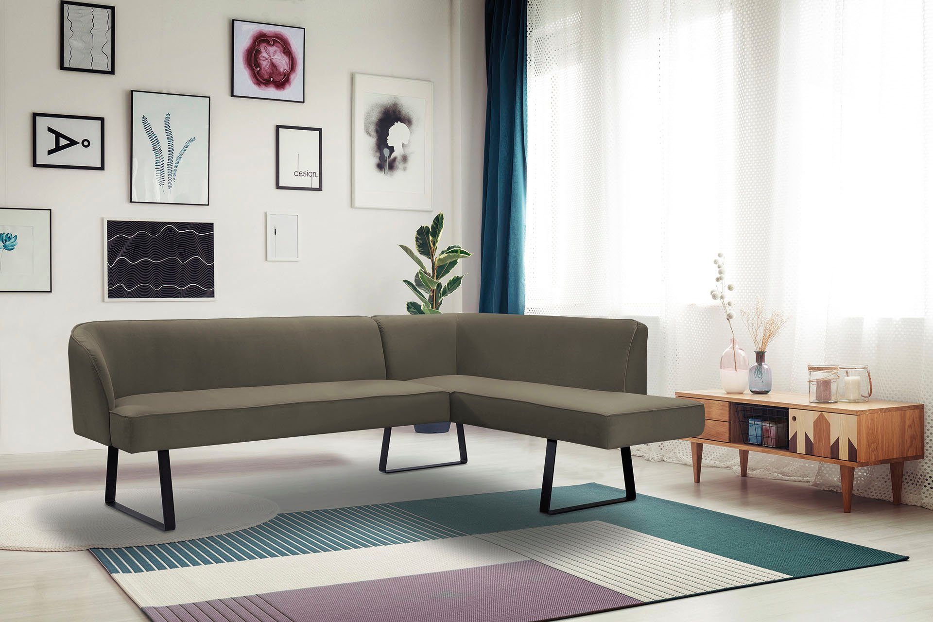 exxpo - sofa fashion Eckbank Americano, mit Keder und Metallfüßen, Bezug in verschiedenen Qualitäten