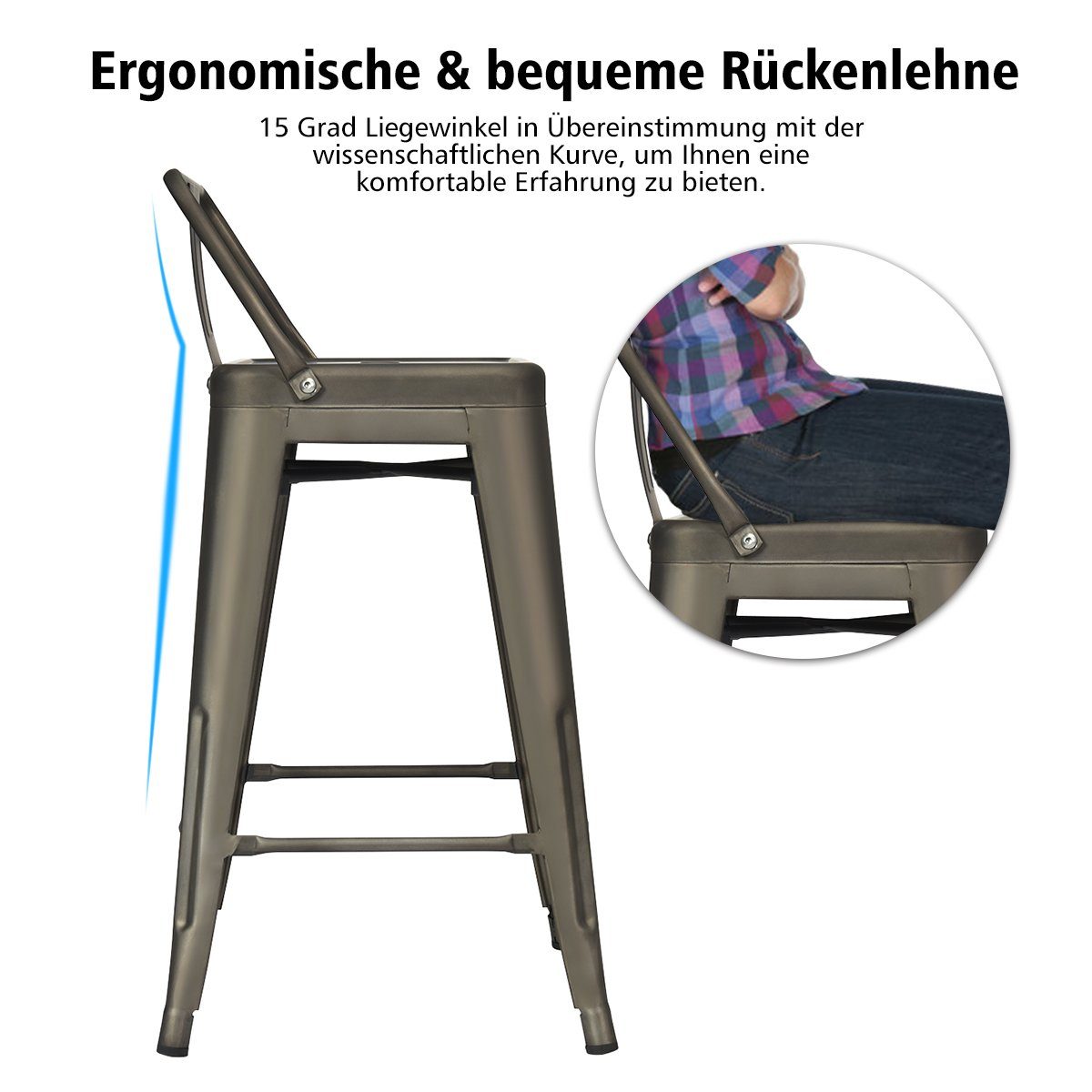 COSTWAY Esszimmerstuhl (4er abnehmbarer 150kg Set), Lehne, mit Sitzhöhe, 60cm