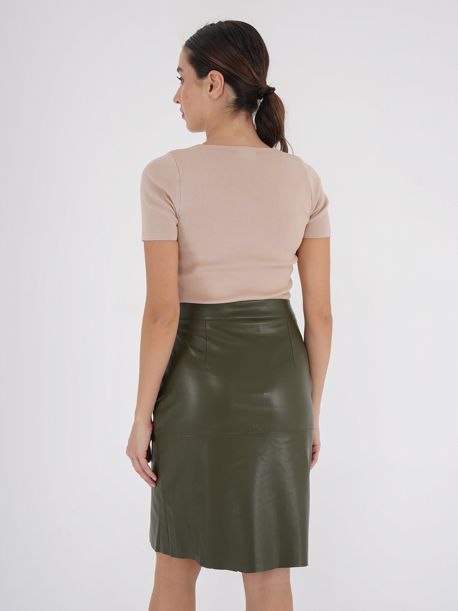Midi Skirt Lederimitatrock khaki Freshlions Freshlions Leather