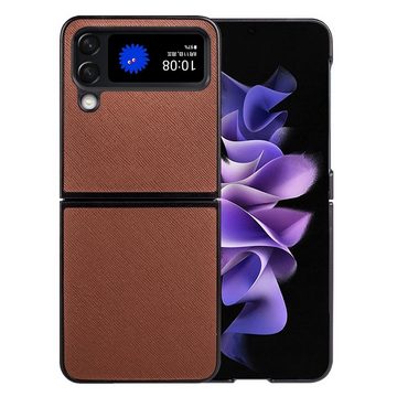 Wigento Handyhülle Für Samsung Galaxy Z Flip4 5G Design Cross Texture Cover Handy Tasche Hülle Etuis Muster Braun