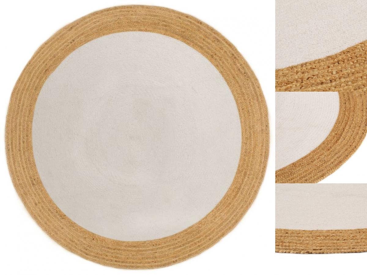 Teppich Teppich Geflochten Weiß Natur 120 cm Jute Baumwolle Rund braun, vidaXL, Höhe: 0 mm