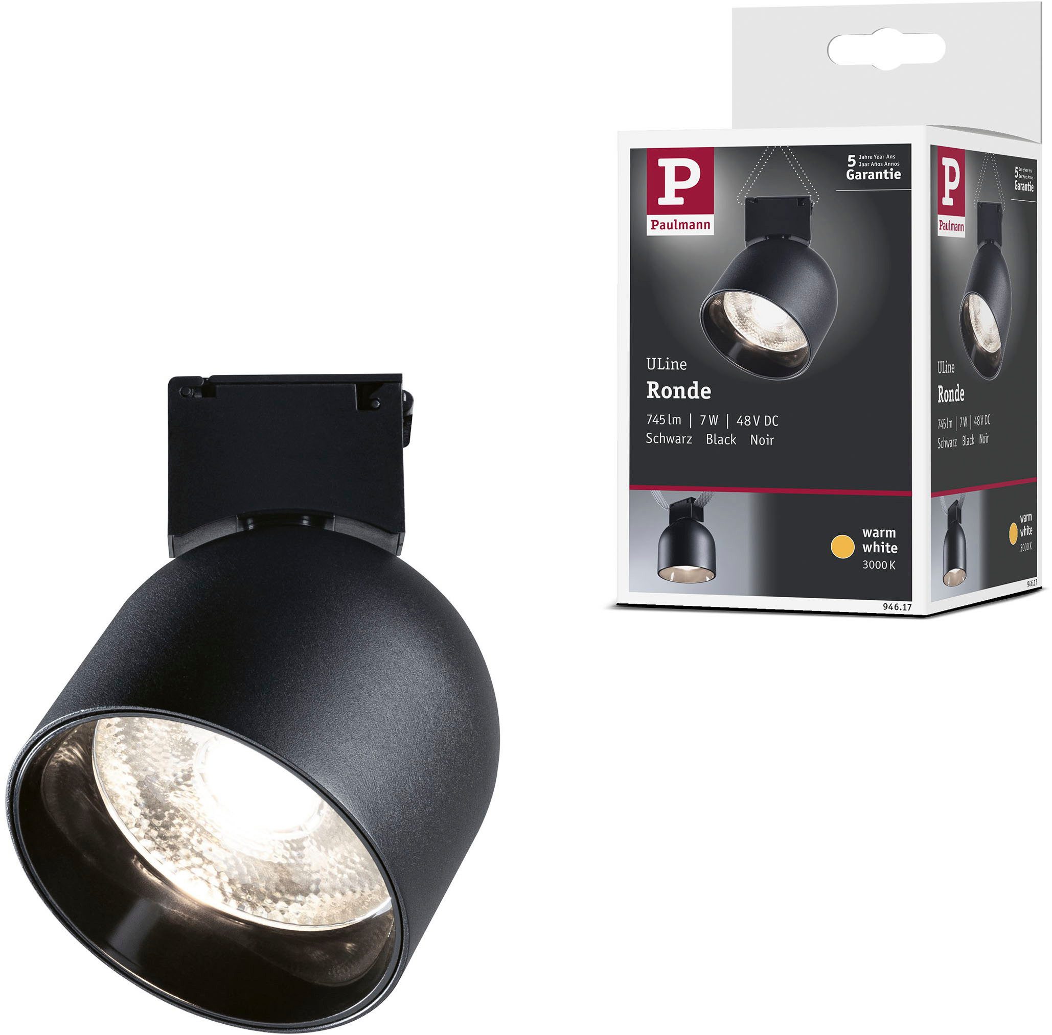 Paulmann Hängeleuchte ULine Spot Ronde 85mm 7W Schwarz, LED fest integriert, Warmweiß
