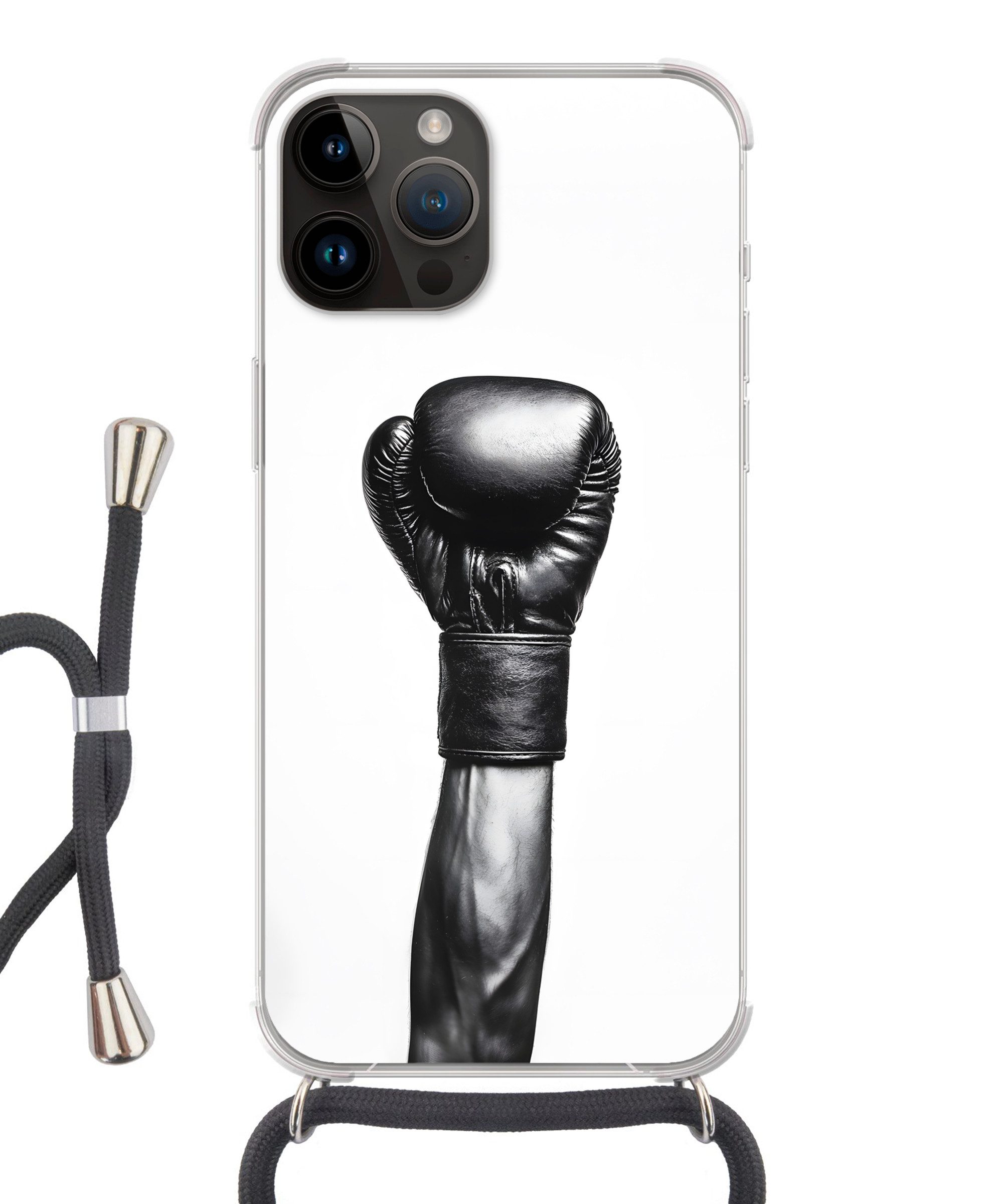 MuchoWow Handyhülle für Apple iPhone 14 Pro Max Boxhandschuh - Schwarz - Hand, Tragbare Handyhüllen mit Kette zum umhängen, Handykette Handyband