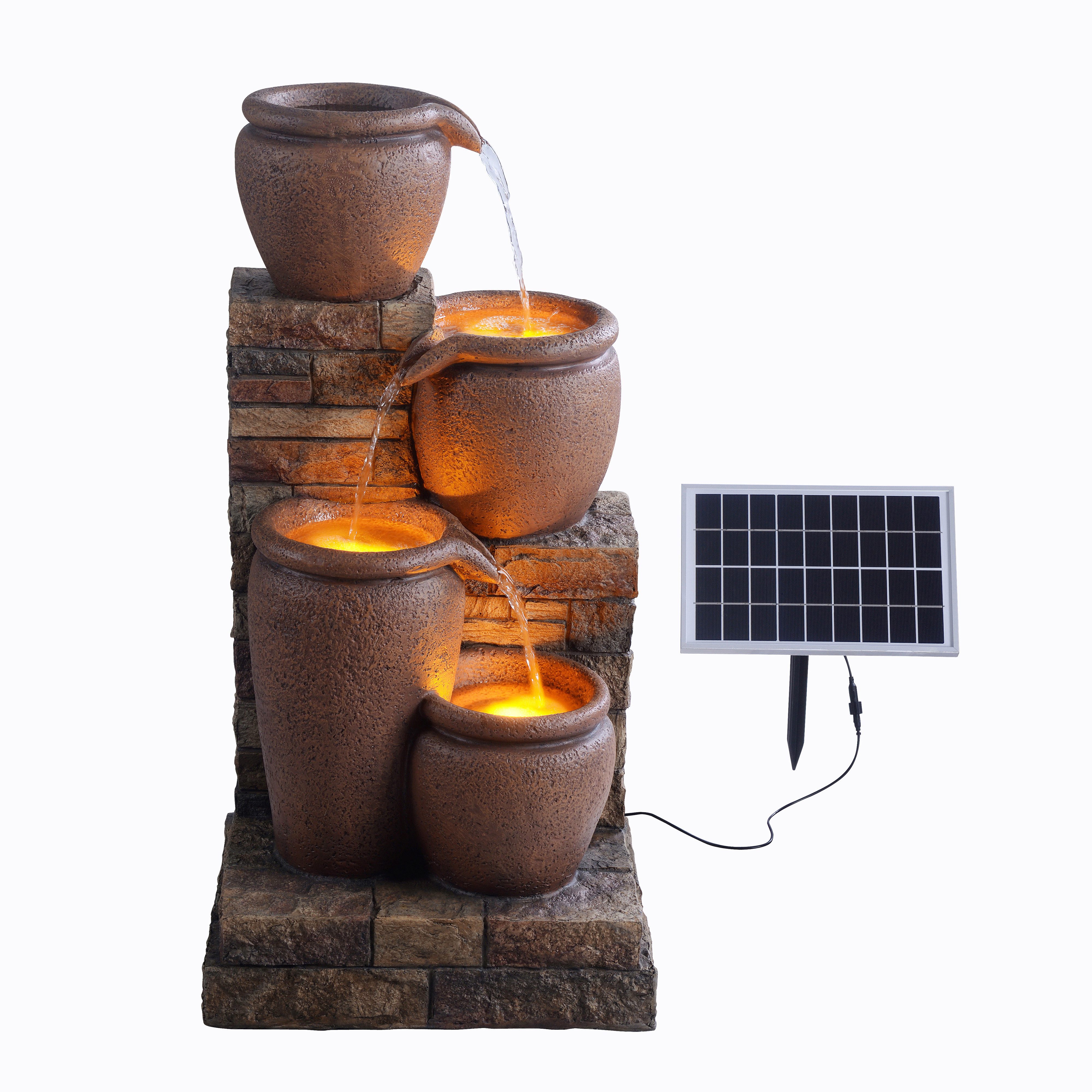 Teamson Home Gartenbrunnen Solarbrunnen in Schalenform Polyresin braun H78 günstig online kaufen