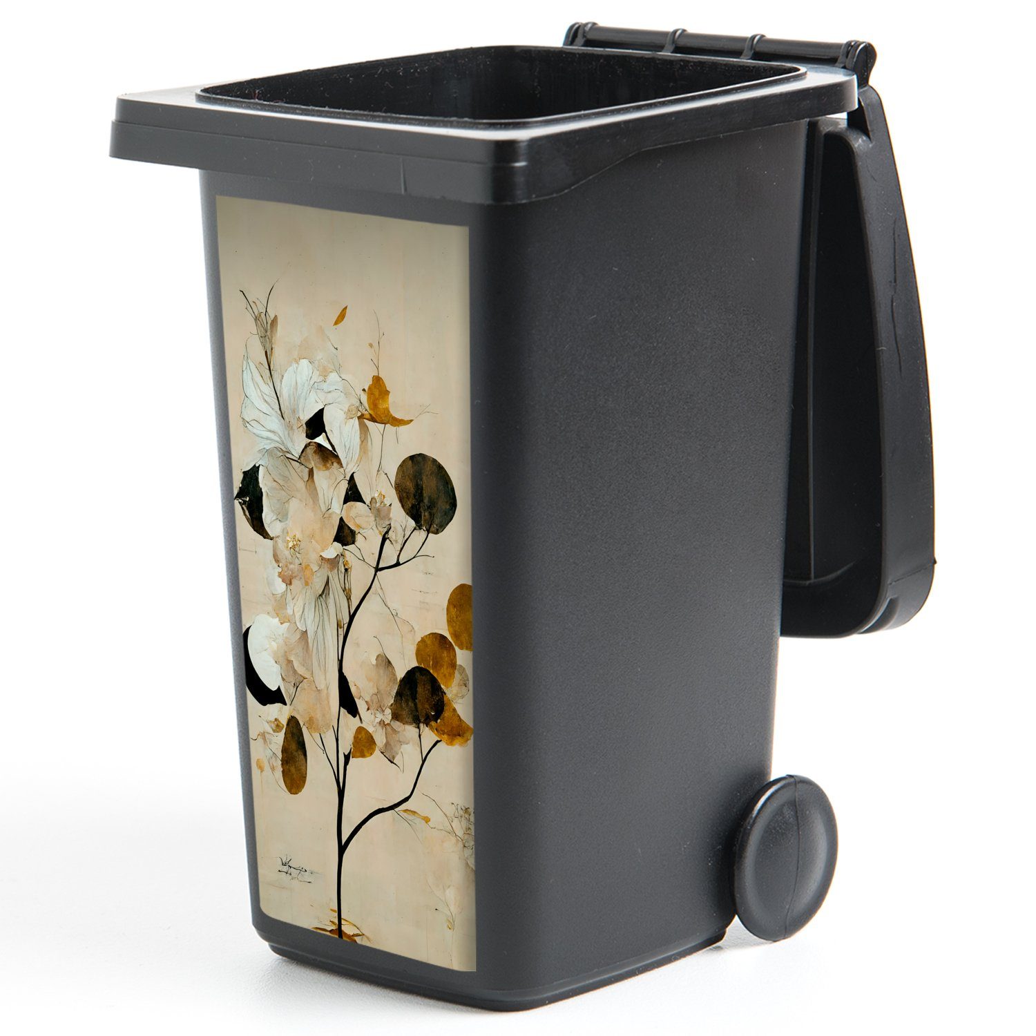 Mülltonne, Wandsticker Mülleimer-aufkleber, Pastell St), - Sticker, Blumen - MuchoWow Container, Abfalbehälter - (1 Baum Blätter
