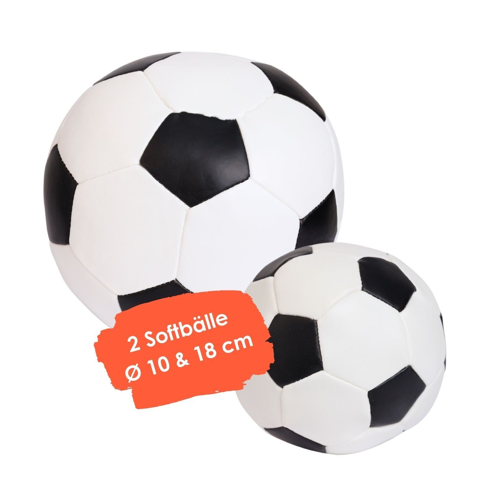alldoro Softball Set, 2 weiche Мячи für Kinder ab 0 Jahre, schwarz/weiß, Ø 10 + 18 cm, Kinderbälle, extra weich und leicht, Ballspiele für drinnen & draußen