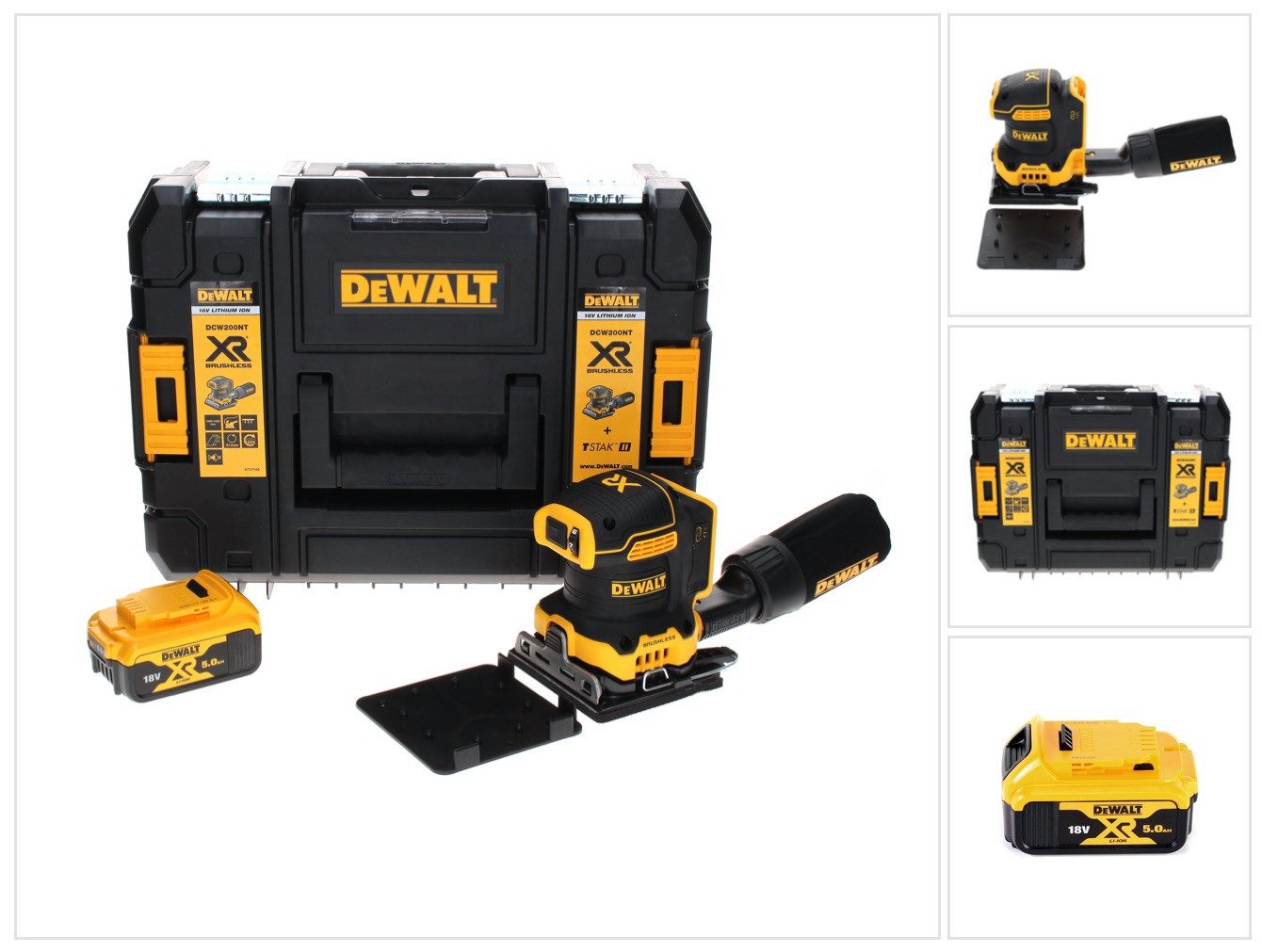 DeWalt Akku-Schwingschleifer DCW 200 NT Akku Vibrationsschleifer 18 V 108x115 mm + 1x Akku 5,0 Ah