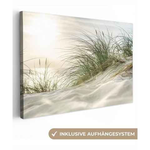 OneMillionCanvasses® Leinwandbild Dünen mit Strandhafer in der Sonne des Nationalparks, (1 St), Wandbild Leinwandbilder, Aufhängefertig, Wanddeko, 30x20 cm