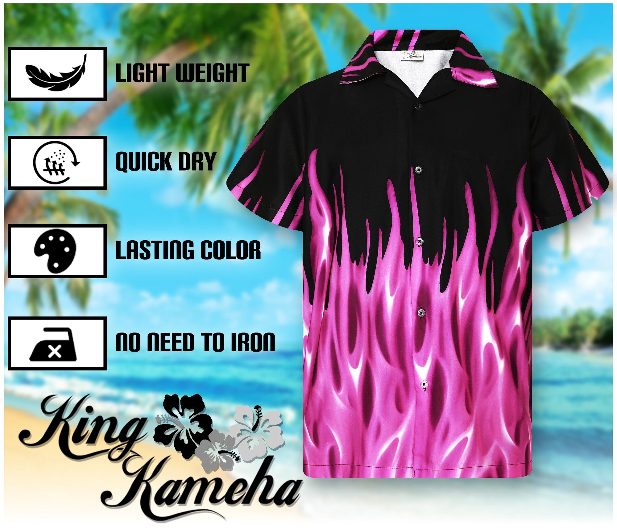 King Kameha Hawaiihemd "Flames" Funky Hawaii-Hemd Herren Kurzarm Front-Tasche Stylish – Bild 5 von 5