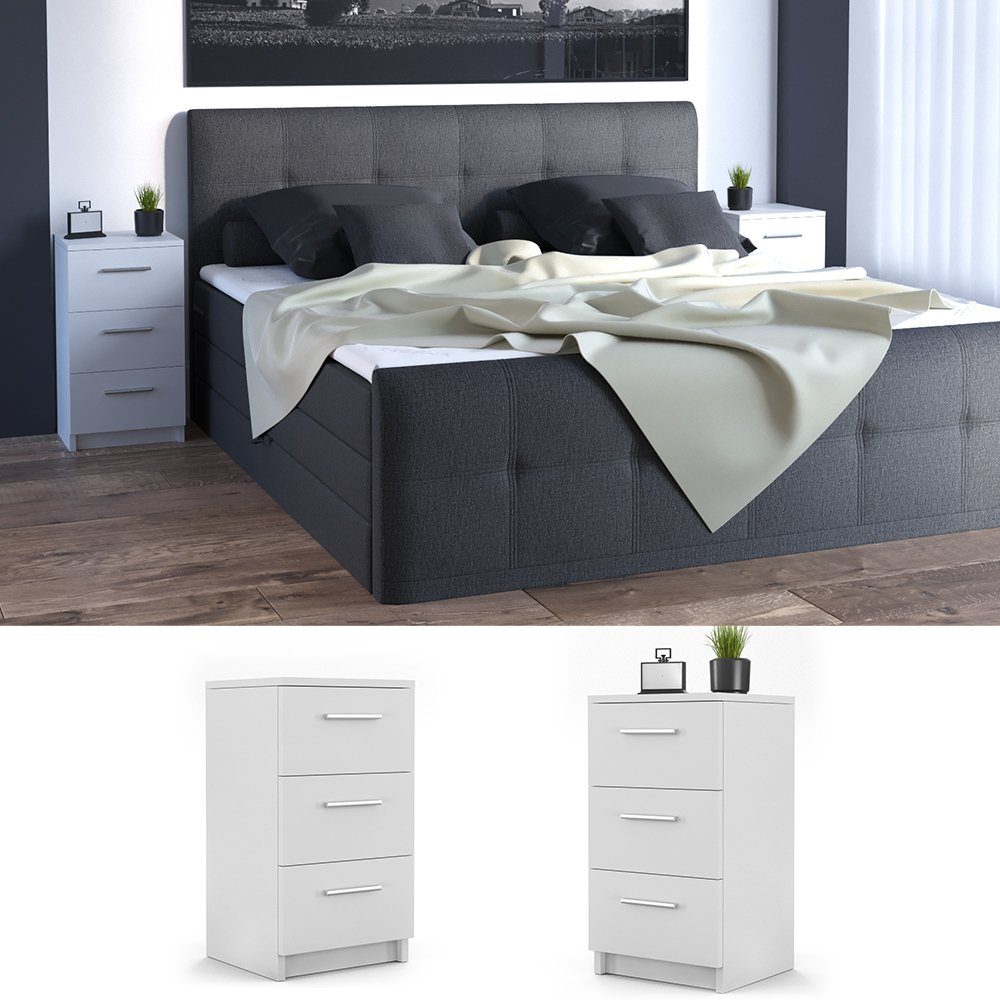 weiß Nachttisch Nachtschrank Boxspringbett Schrank Vicco Kommode Nachtkommode