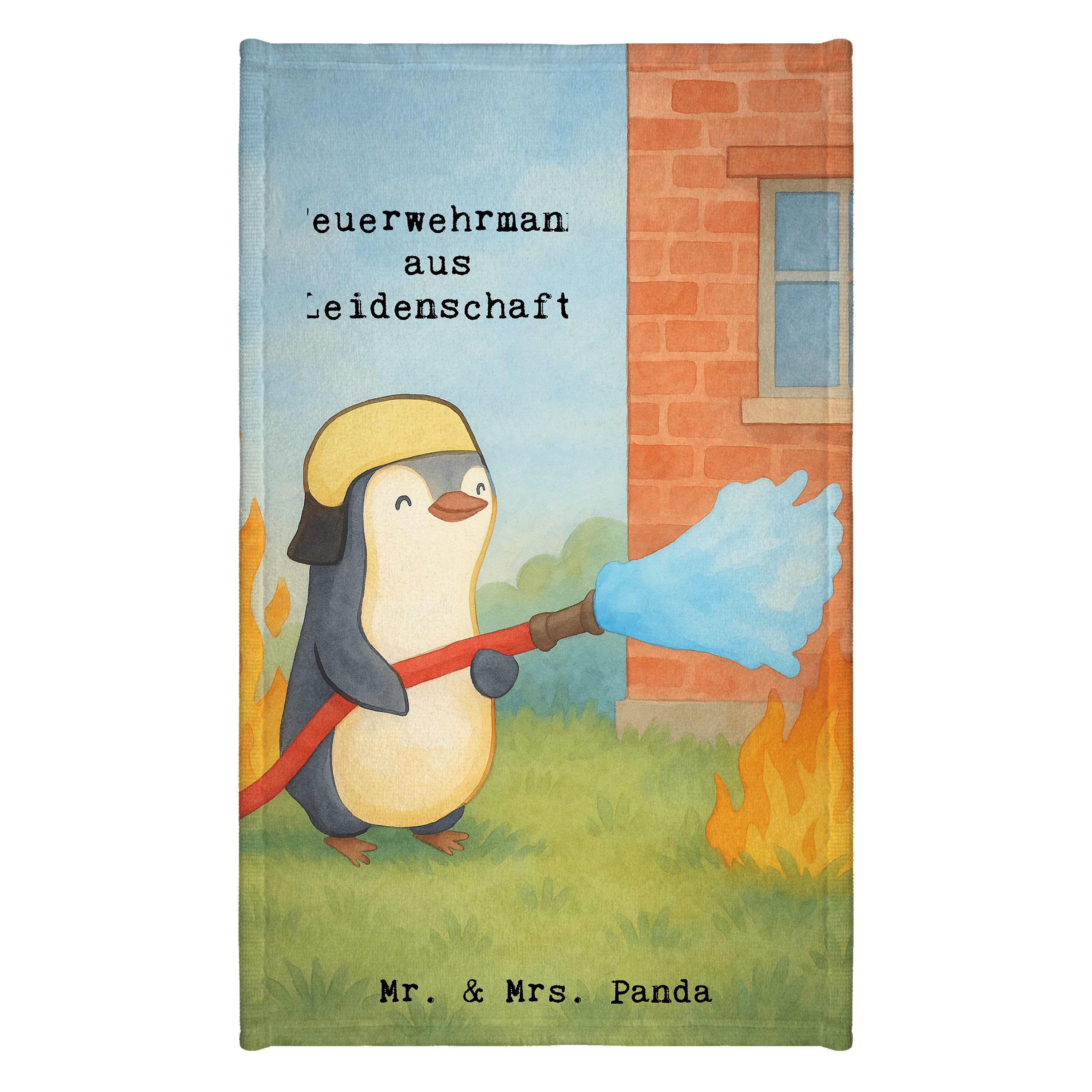 Mr. & Mrs. Panda Handtuch Feuerwehrmann Leidenschaft Design, Handtuch, Weiß, Feuerwehr, Geschen, Kunstfaser (Packung), buntes Handtuch Feuerwehrmann Design Handtuch