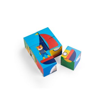 Moulin Roty Würfelpuzzle Popipop Würfel-Puzzle 6 Würfel Holzspielzeug Stapelspiel, 6 Puzzleteile