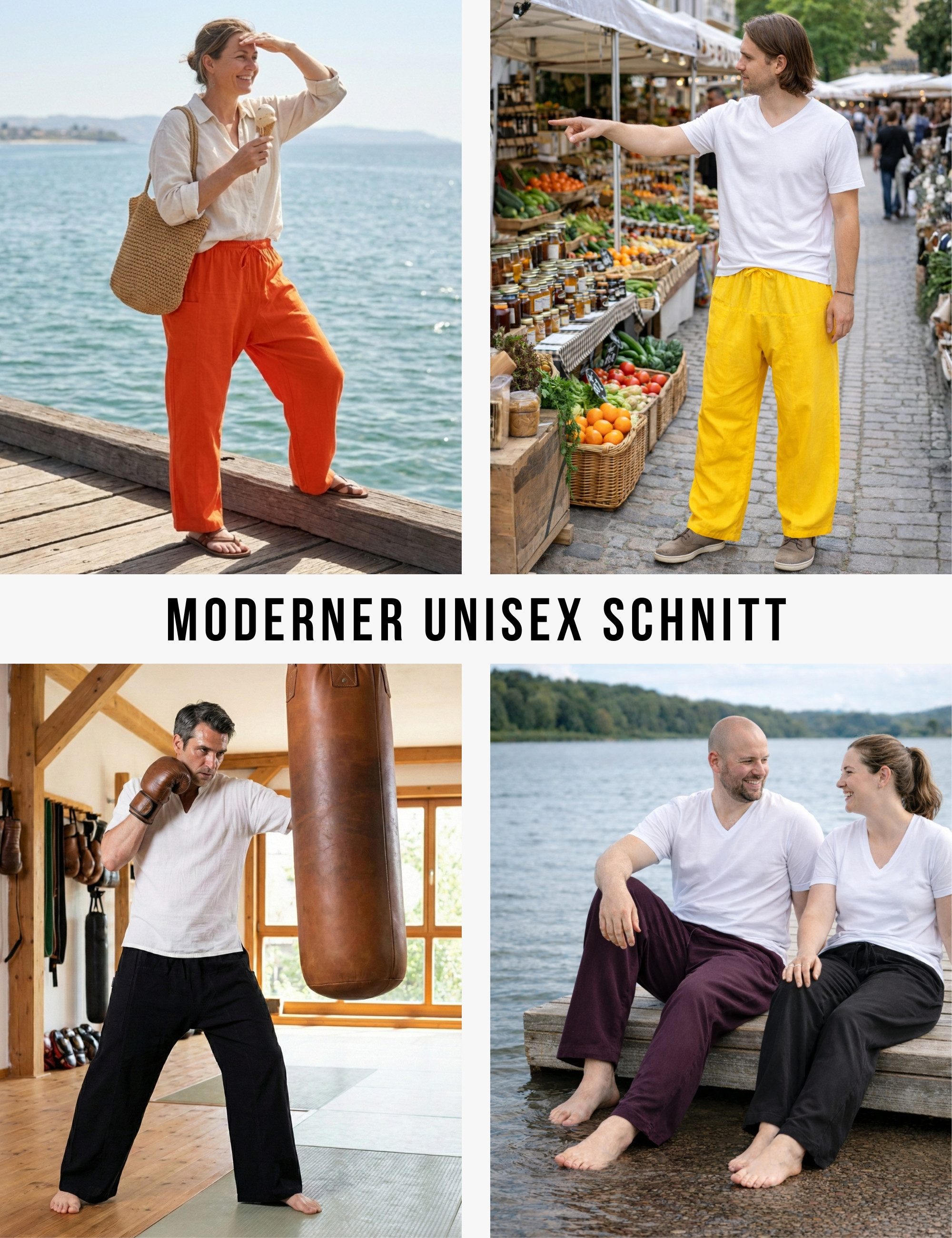 PANASIAM Wellnesshose Weite Baumwollhose mit Gummibund Schlupfhose im Stil einer Fischerhose bequeme Relaxhose als Rehahose, Yogahose oder auch im Homeoffice