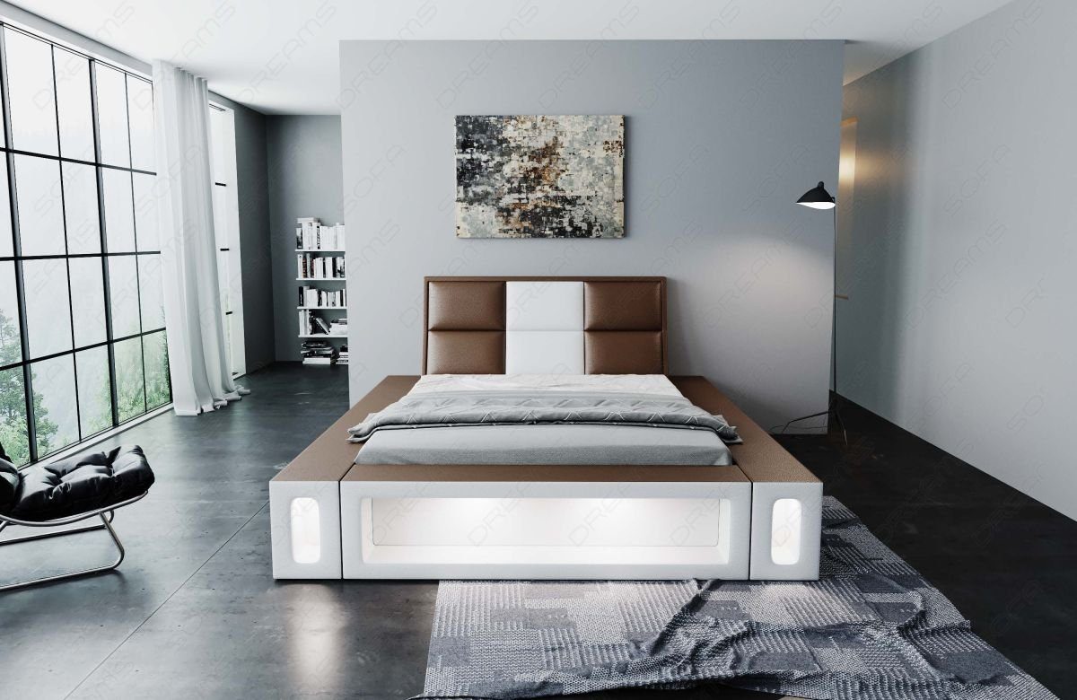 Sofa LED Venosa Boxspringbett Beleuchtung, Mit Dreams mit Bett mit Matratze, dunkelbraun-weiß Beleuchtung Topper, Premium mit Komplettbett Kunstleder LED