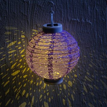 MARELIDA LED Lampion Solar Gartenlampion mit Muster lila D: 20cm Party Balkon Terrasse, LED Classic, warmweiß (2100K bis 3000K)