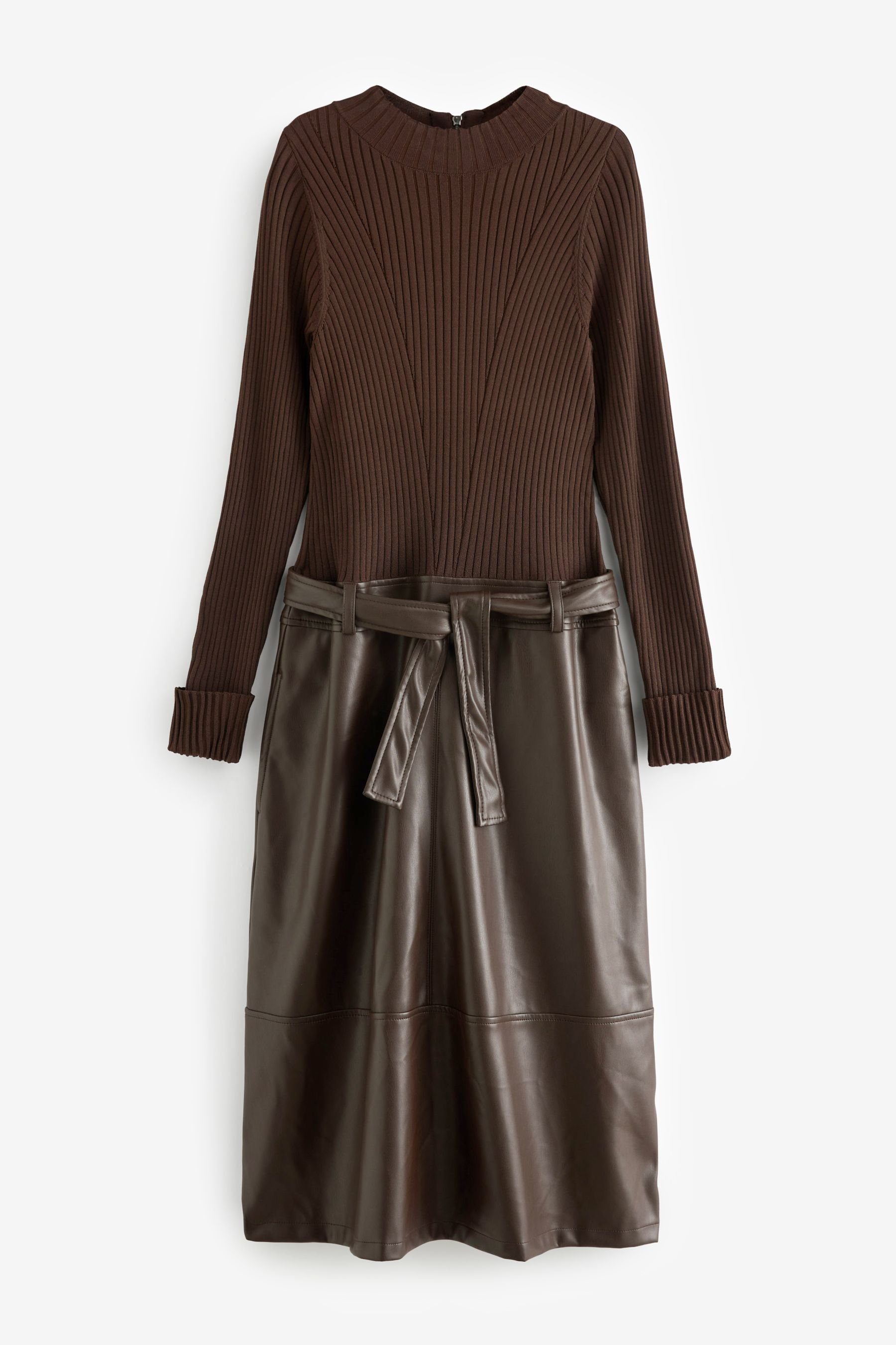 Next Lederkleid 2-in-1 Hochgeschlossenes Kleid aus Kunstleder-Mix (1-tlg) günstig online kaufen