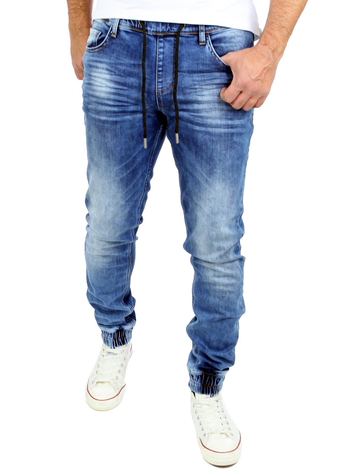 Reslad Stretch-Jeans Reslad Used Look Jeans-Herren Slim Fit Jogging-Hose RS-2073 Stretch Jogging-Denim Slim Fit blau
