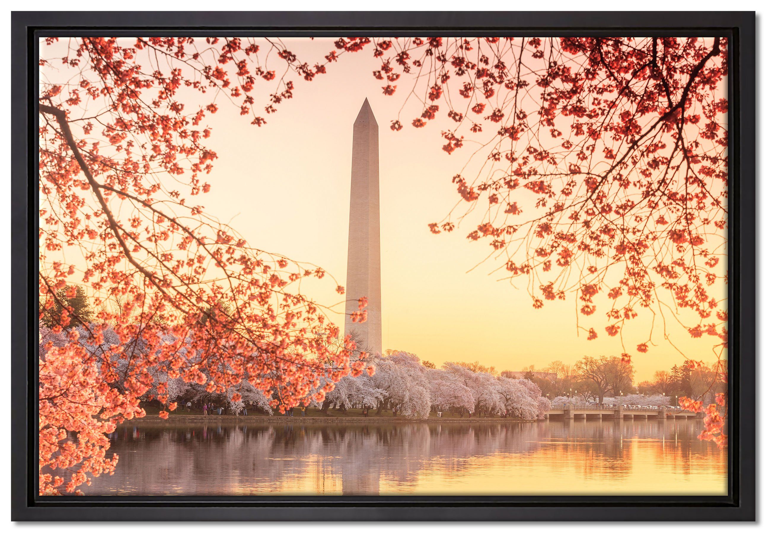 Pixxprint Leinwandbild Jefferson Memorial, Wanddekoration (1 St), Leinwandbild fertig bespannt, in einem Schattenfugen-Bilderrahmen gefasst, inkl. Zackenaufhänger | Leinwandbilder