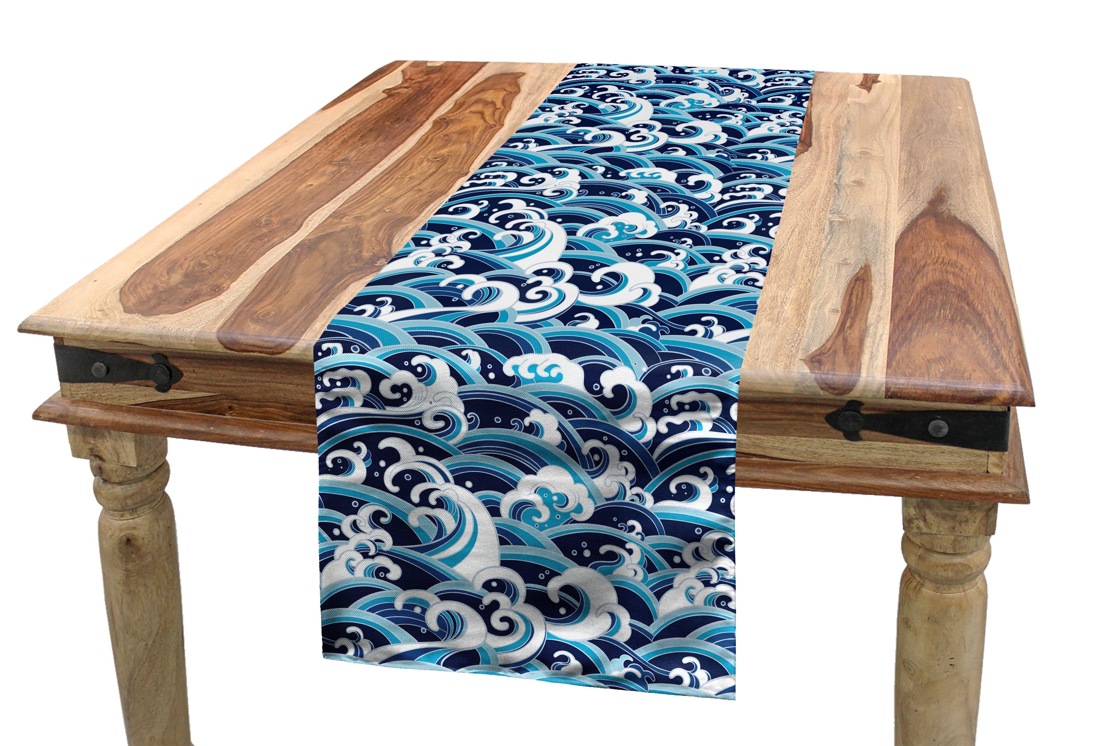 Abakuhaus Tischläufer Esszimmer Küche Water Tischläufer, Welle japanische Schaum Splash Dekorativer Rechteckiger