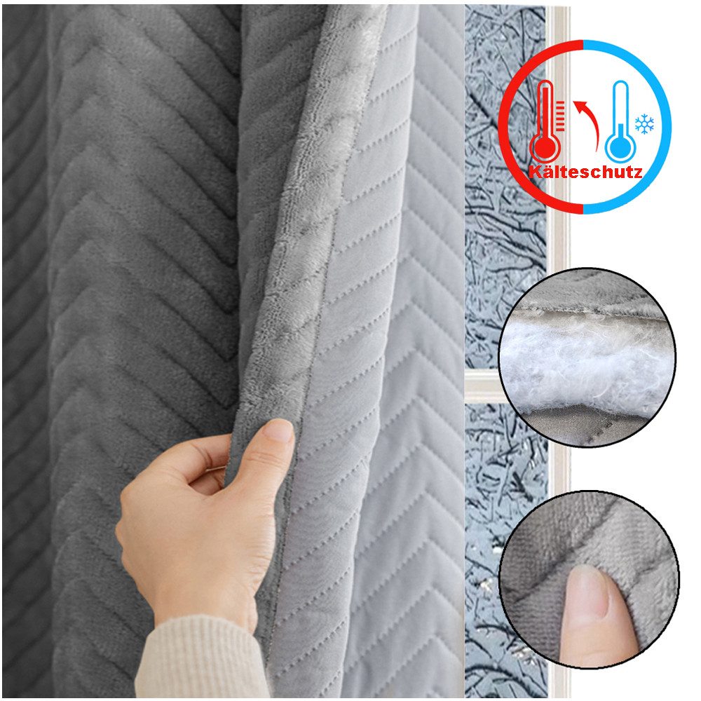 Rosnek Verdunkelungsvorhang Thermovorhang Verdunklung Flanell Kälteschutz Blickdicht 350g/m² (1 St), Kräuselband Stangendurchzug Wohnzimmer Schlafzimmer 140x213cm Grau