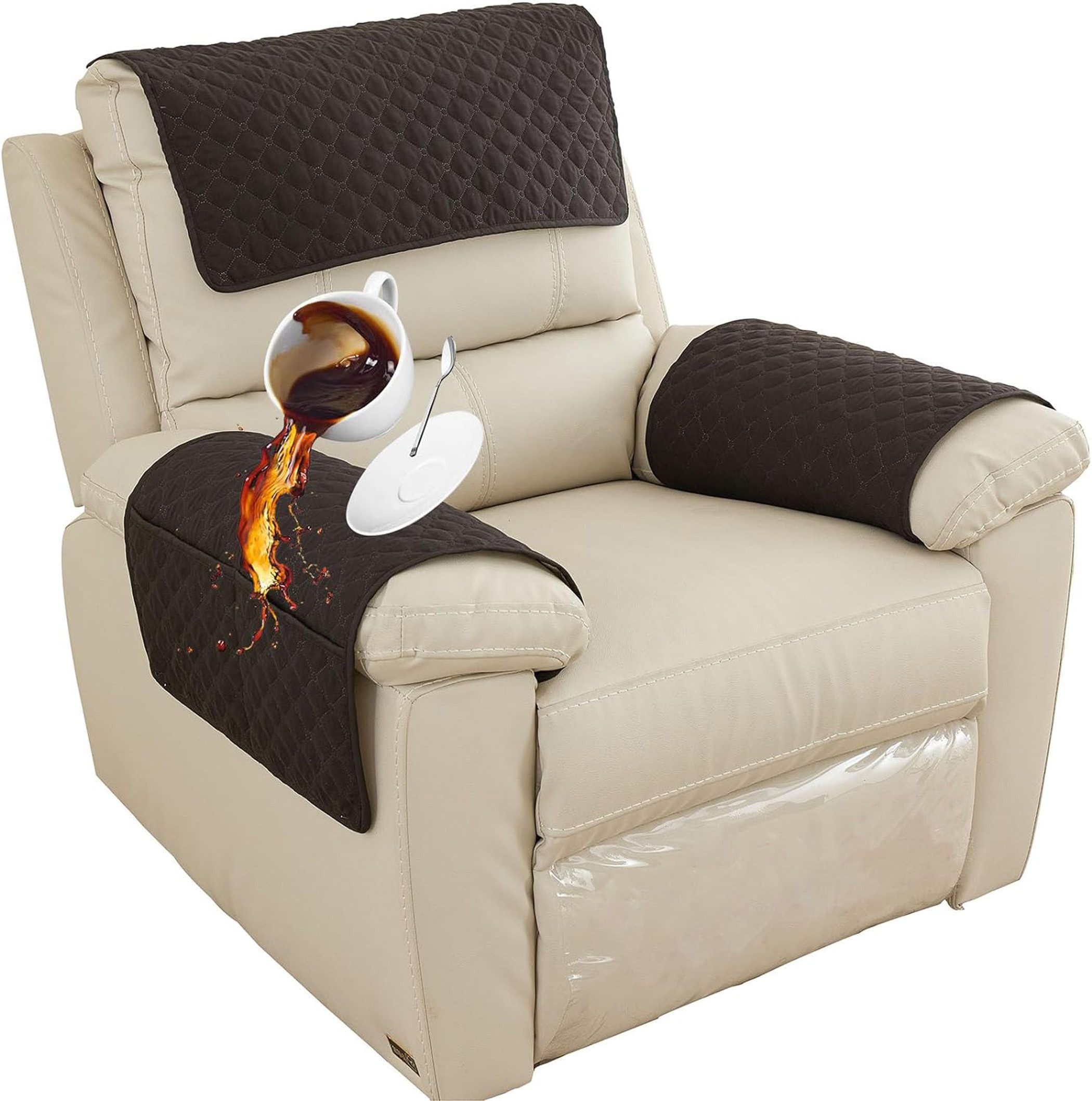 Zyronn Sesselschoner Für Relaxsessel Mit Armlehnen, Sesselbezug Mit Taschen, Wasserdicht & rutschfest Möbelschutz für Sofa, Stuhl