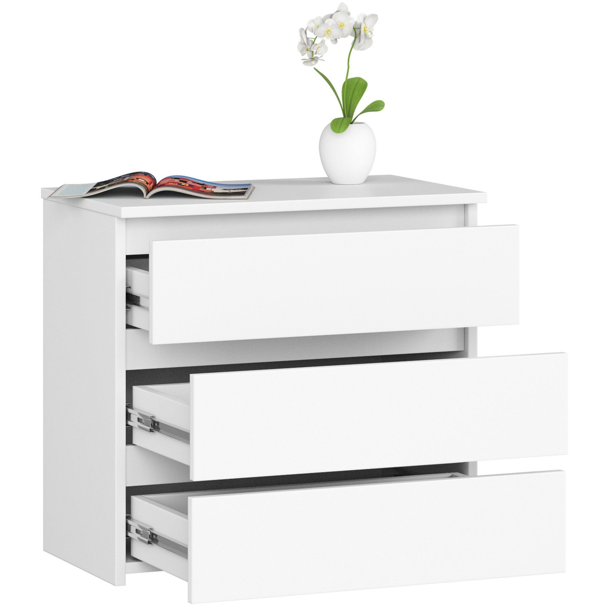 Raumhirsch Furniture Kommode mit 3 Schubladen 60 cm breit Holz Schrank, (viele Farbvarianten - Maße: 60 x 57 x 35 cm) - Hochwertig & stabil