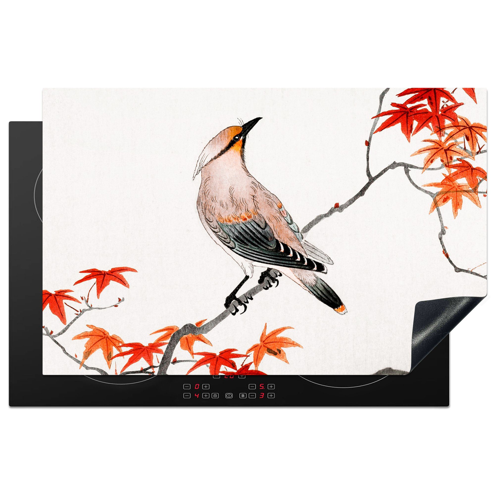 MuchoWow Herdblende-/Abdeckplatte Japanischer Ahorn - Baum - Vögel, Vinyl, (1 tlg), 81x52 cm, Induktionskochfeld Schutz für die küche, Ceranfeldabdeckung