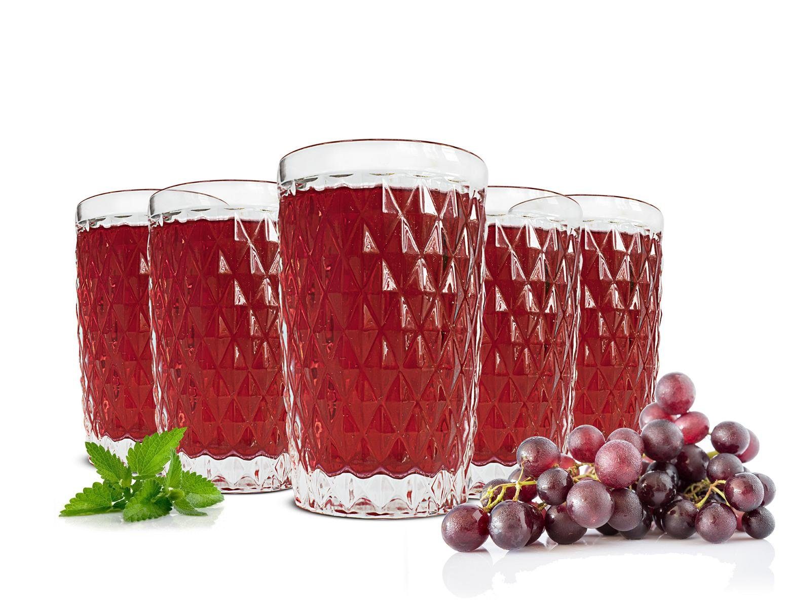 Longdrinkglas 6 Trinkgläser 300ml mit Relief Wassergläser Saftgläser Cocktailgläser
