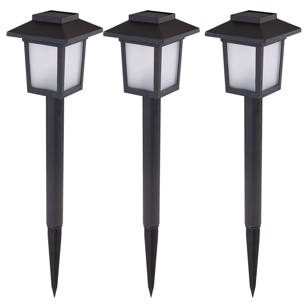 GLOBO LIGHTING LED Gartenleuchte, LED-Leuchtmittel fest verbaut, Warmweiß, 3x LED Solar Steck Leuchten Garten Weg Retro Feuereffekt Außen