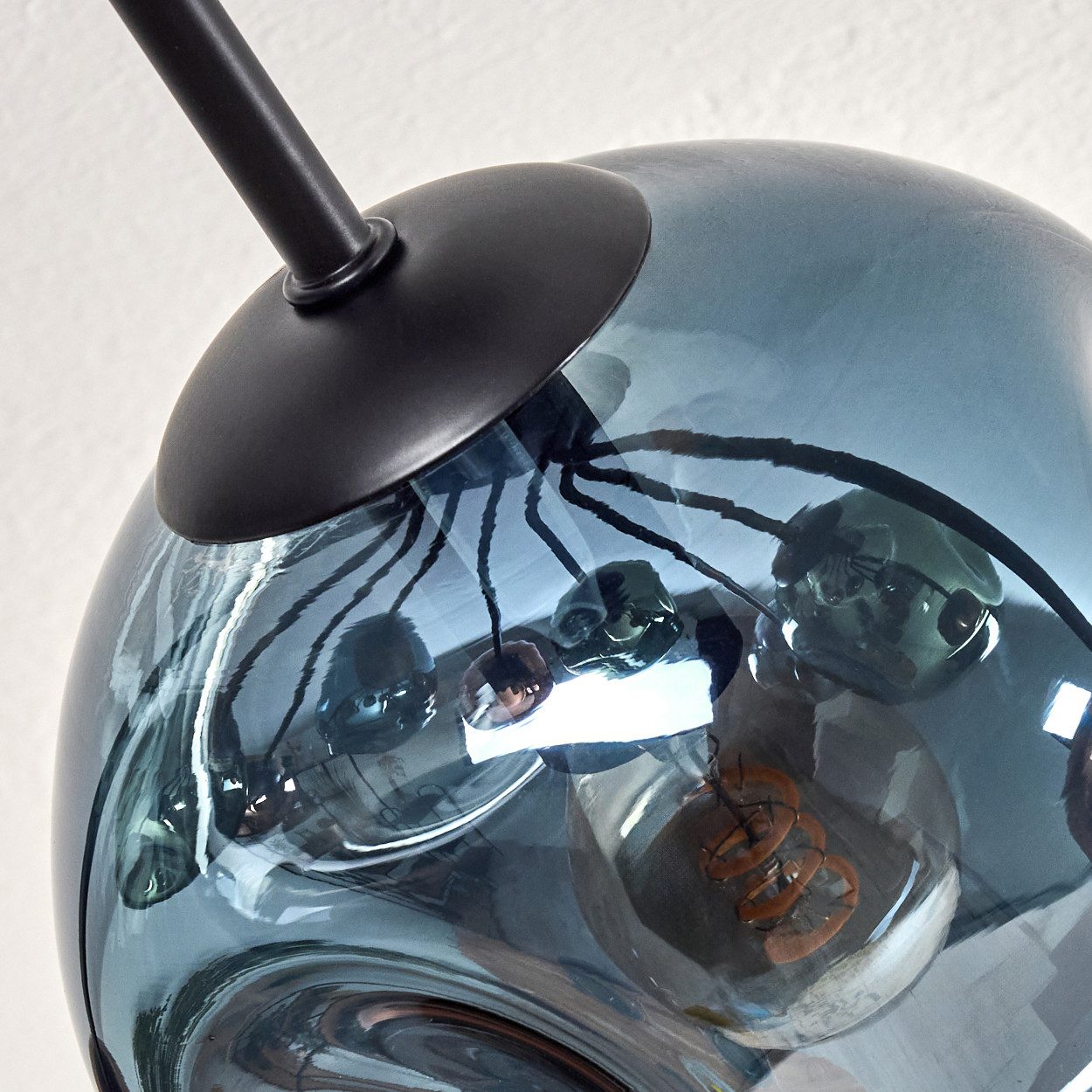 hofstein Deckenleuchte Deckenlampe aus Metall/Riffelglas in Schwarz/Blau/Gold-/Kupferfarben, Deckenleuchte im Retro/Vintage-Design (Schirme Ø 15 cm), 10 x E14