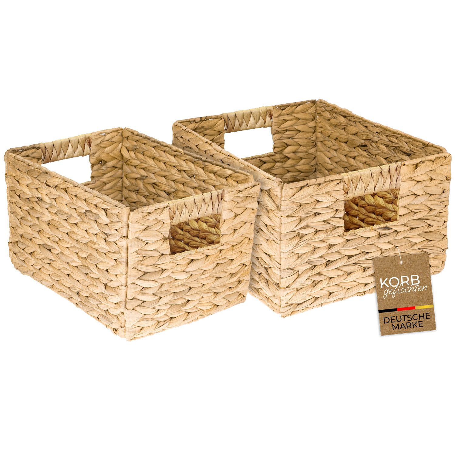 HMF Aufbewahrungskorb Aufbewahrungskorb geflochten aus Wasserhyazinthe Korb mit Tragegriffen (2 St., 2er Set), für Bad, Küche und Wohnbereich, Größe M + L, Naturfarben