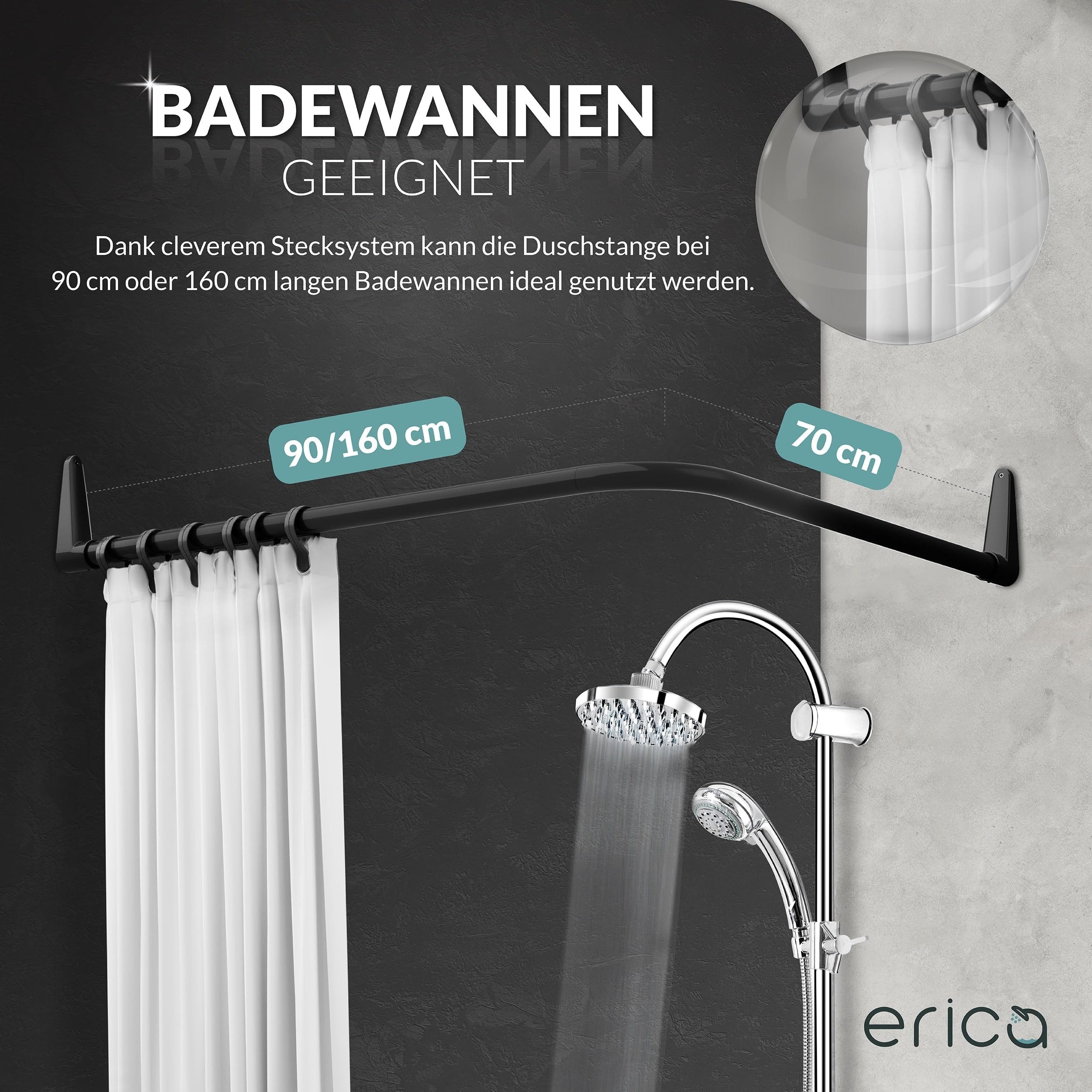 Erica Duschvorhangstange L-Form - Verstellbar - 70x90, 70x160 oder 90x140 c günstig online kaufen