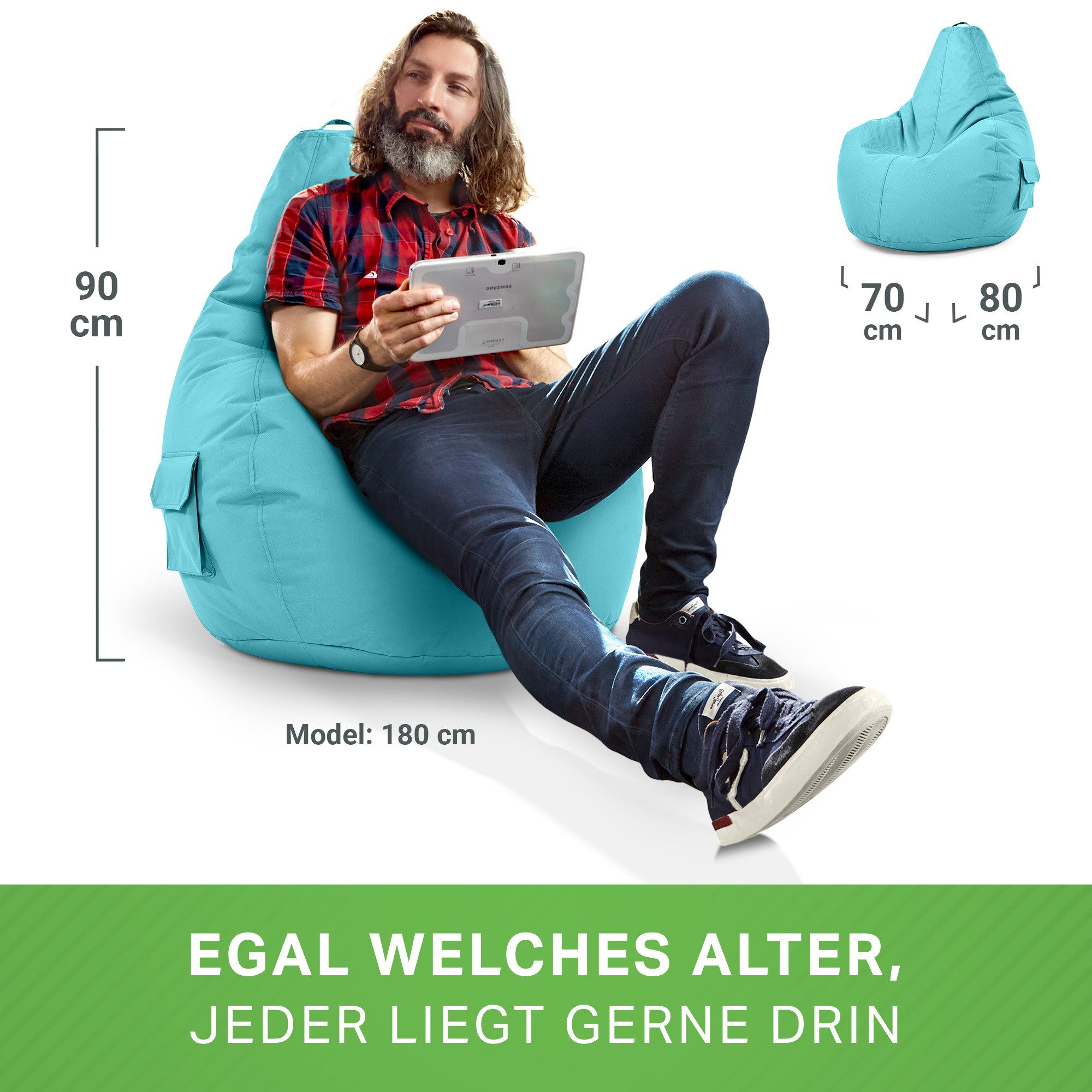 Green Bean Sitzsack Gaming Sitzsack Lounge Chair Cozy (Sitzsack mit Rückenlehne 80x70x90cm - Gaming Chair mit 230L EPS-Perlen Füllung, Kuschelig Weich Waschbar) – Bild 5 von 5