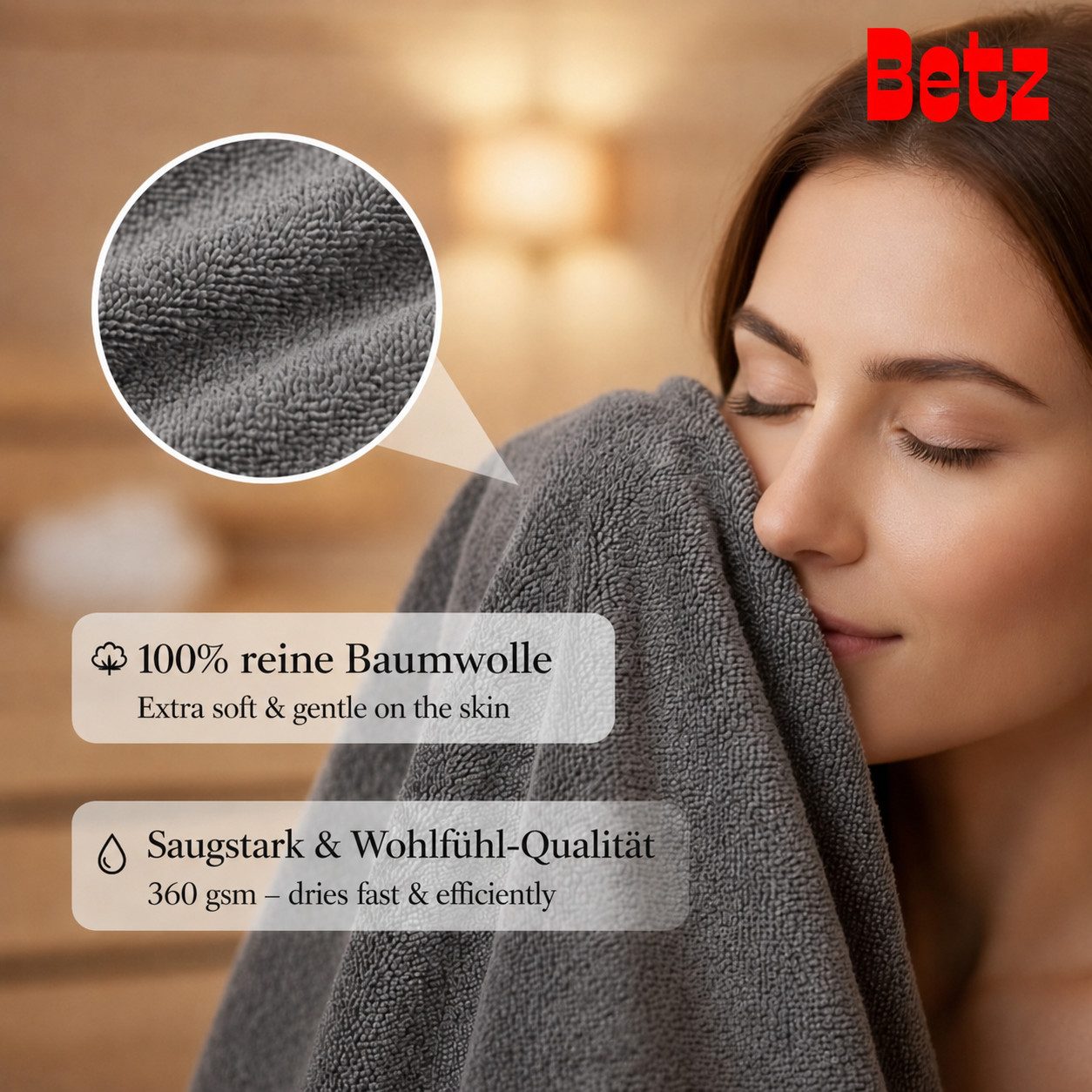 Betz Badetuch Berlin Größe 100 x 200 cm Saunatuch & Strandtuch 360 g/m², 100% Baumwolle (1 Stück, 1-St), saugstark & weich – großes Handtuch mit Aufhänger – Ser – Bild 4 von 5