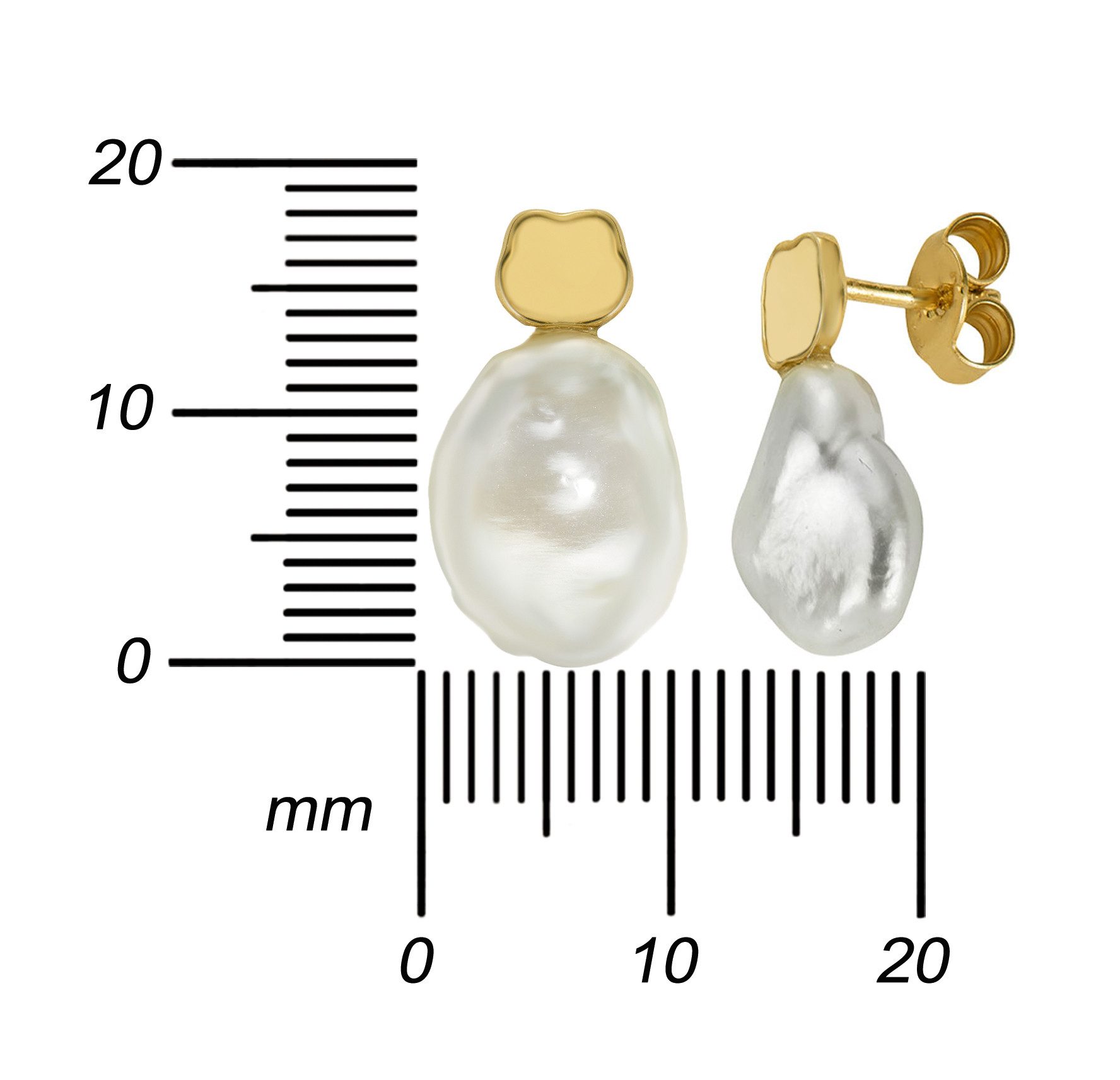 JEVELION Schmuckset Keshi Perle mit Kleeblatt Anhänger 2 Ohrstecker 585 Gold perle weiß (Goldanhänger + Gold-Ohrschmuck, für Damen und Mädchen), Mit Kette vergoldet- Länge wählbar 36 - 70 cm oder ohne Kette.