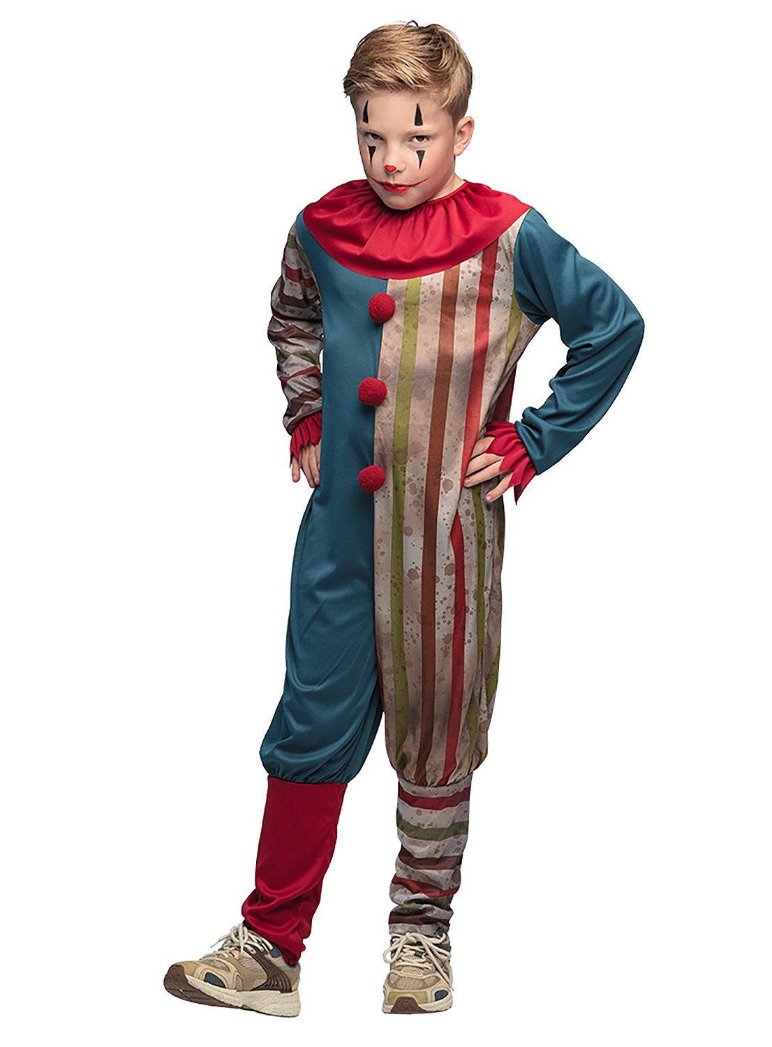 Boland Clown-Kostüm Böser Clown - Horror Halloween Kostüm Kinder, Vergilbtes Clownskostüm mit Flecken