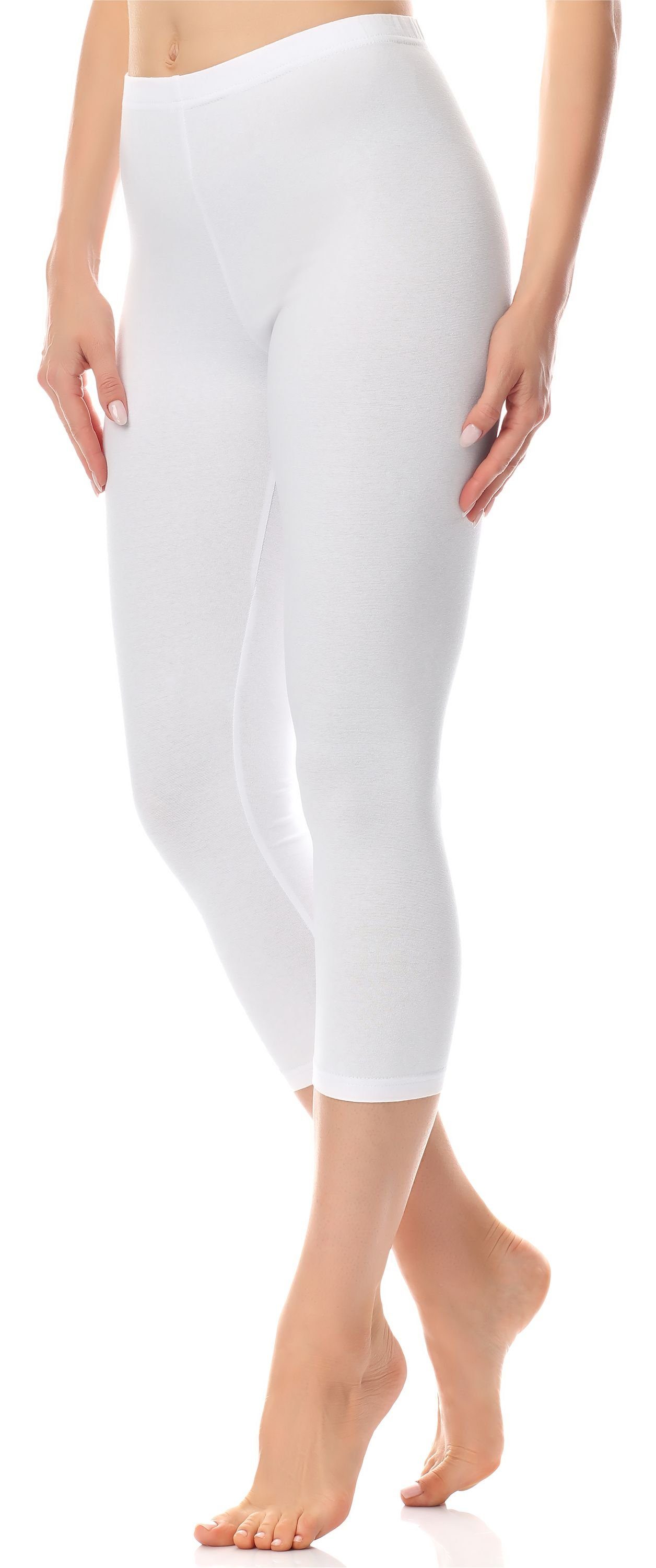 AN60-101 Damen Baumwolle Weiß elastischer (1-tlg) aus Bund Leggings Antie Leggings 3/4