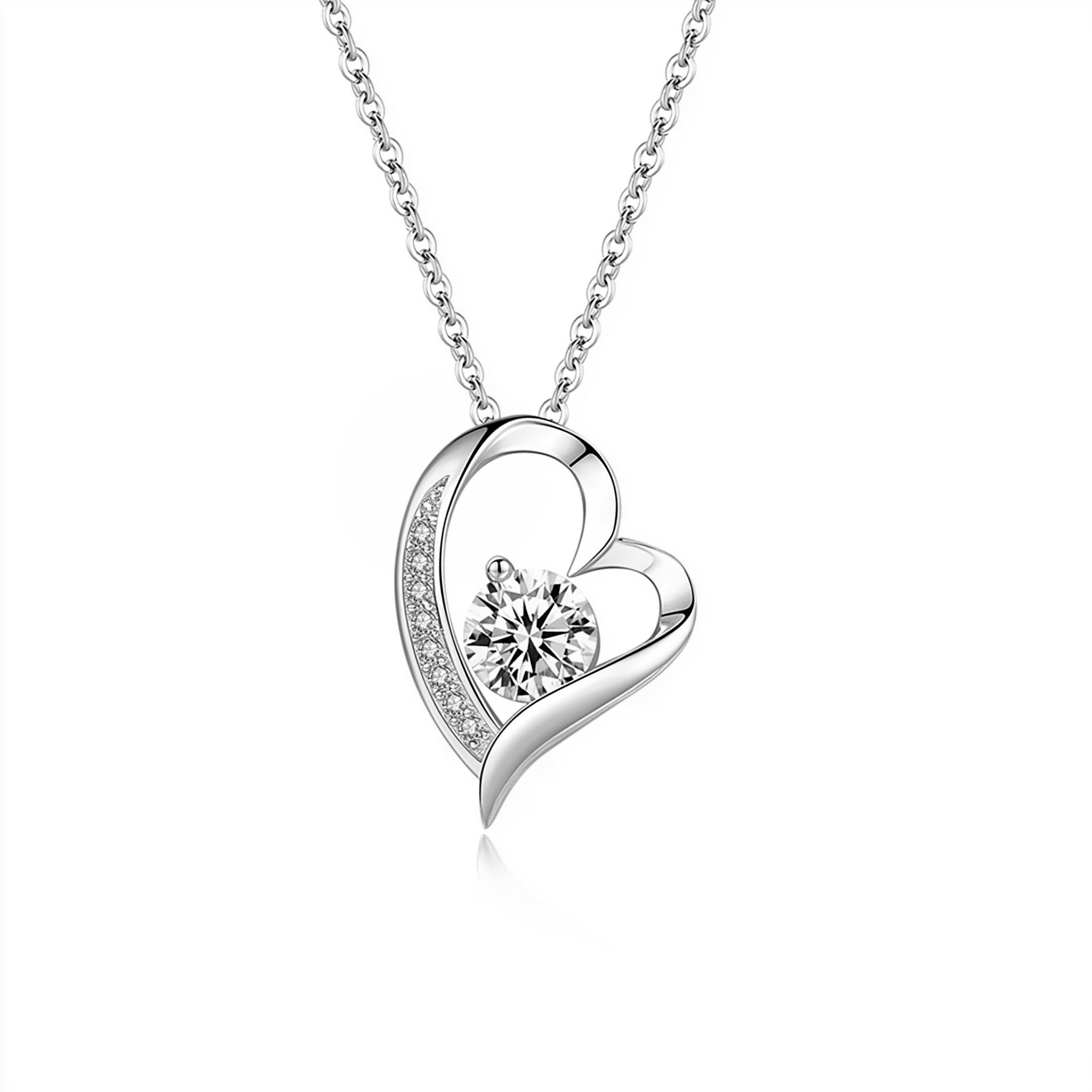 Kette mit Anhänger Elegante 925 Silber vergoldete Damenkette mit Herzanhänger Zirkonia